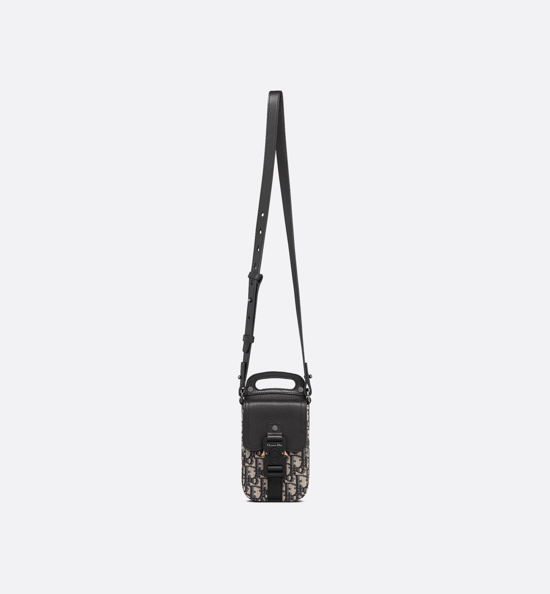 Saddle Vertical Pouch With Strap Beige And Black Dior Oblique Jacquard With Black Grained Calfskin