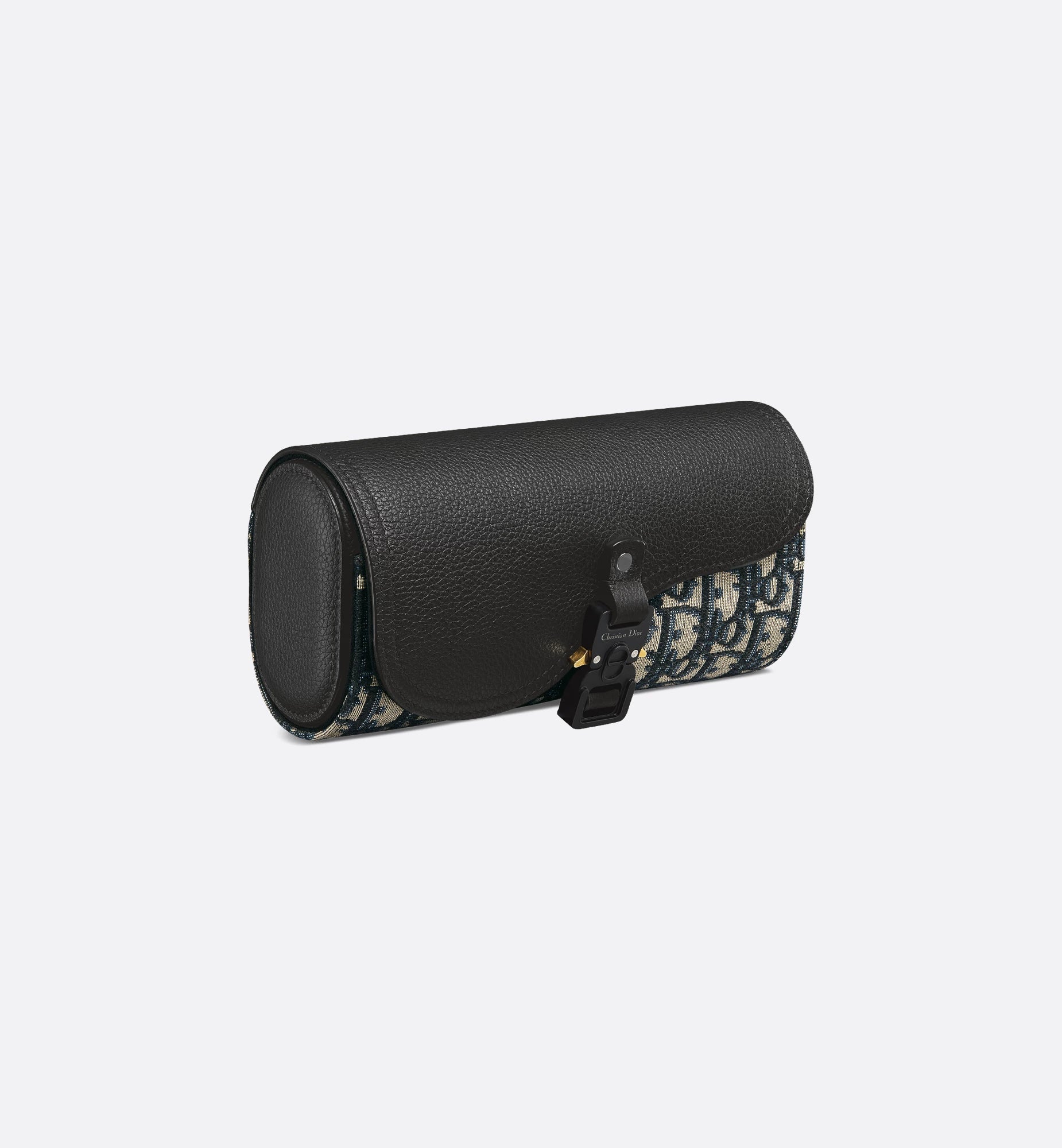 Saddle Watch Case Beige And Black Dior Oblique Jacquard With Black Grained Calfskin