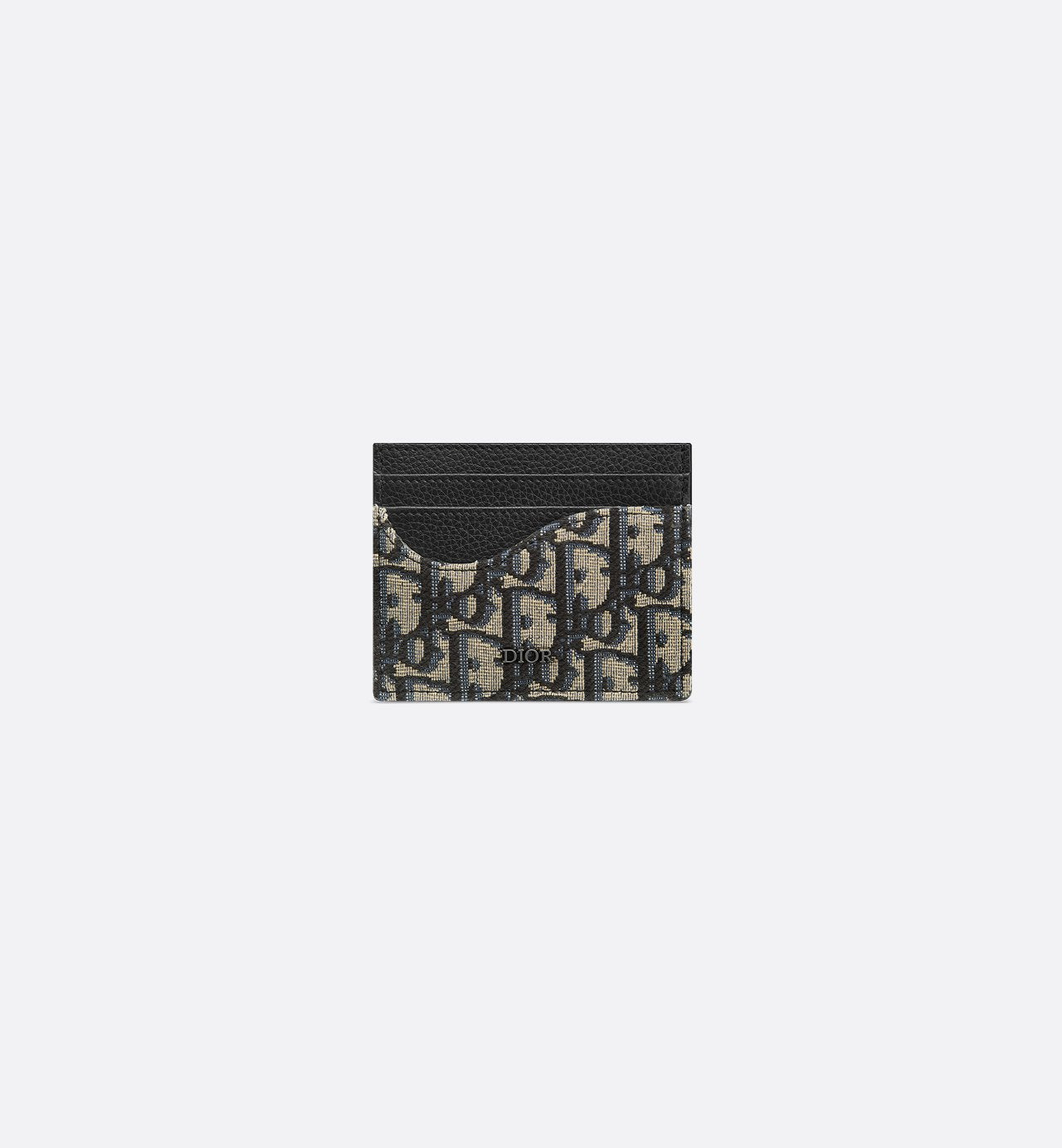 Saddle Card Holder Black Grained Calfskin Marquetry With Beige And Black Dior Oblique Jacquard