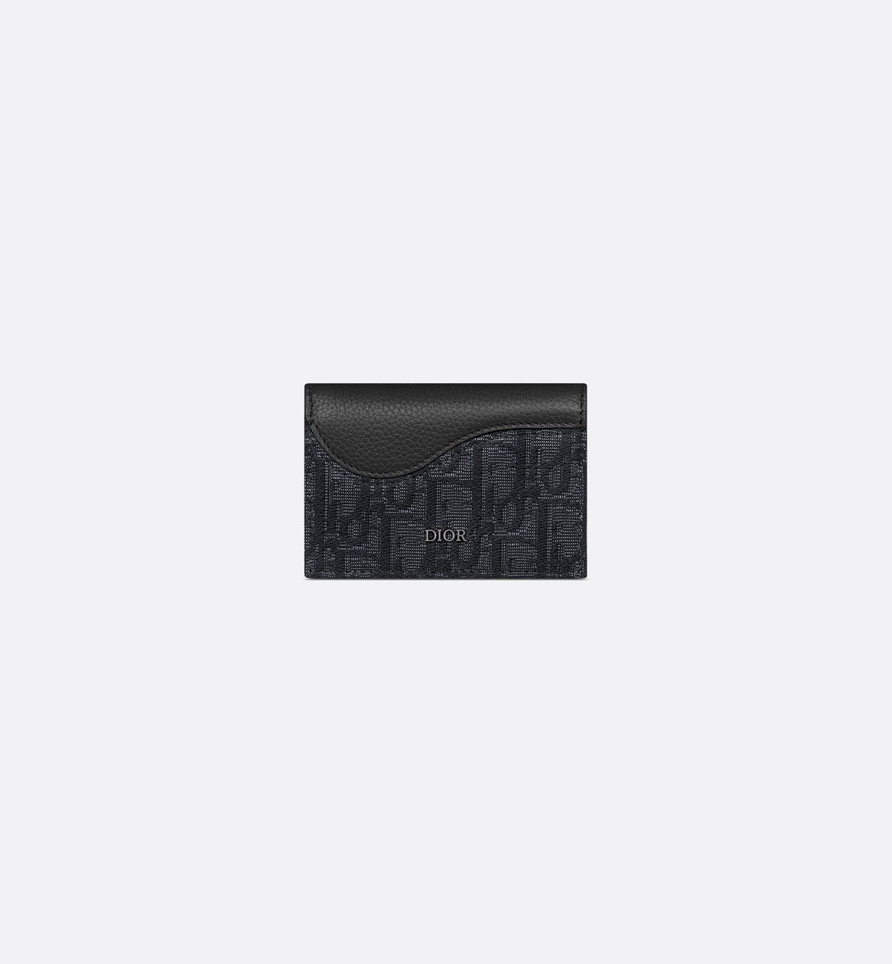 Saddle Business Card Holder Black Grained Calfskin Marquetry And Black Dior Oblique Jacquard