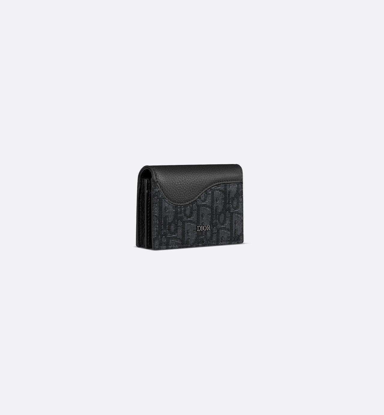 Saddle Business Card Holder Black Grained Calfskin Marquetry And Black Dior Oblique Jacquard