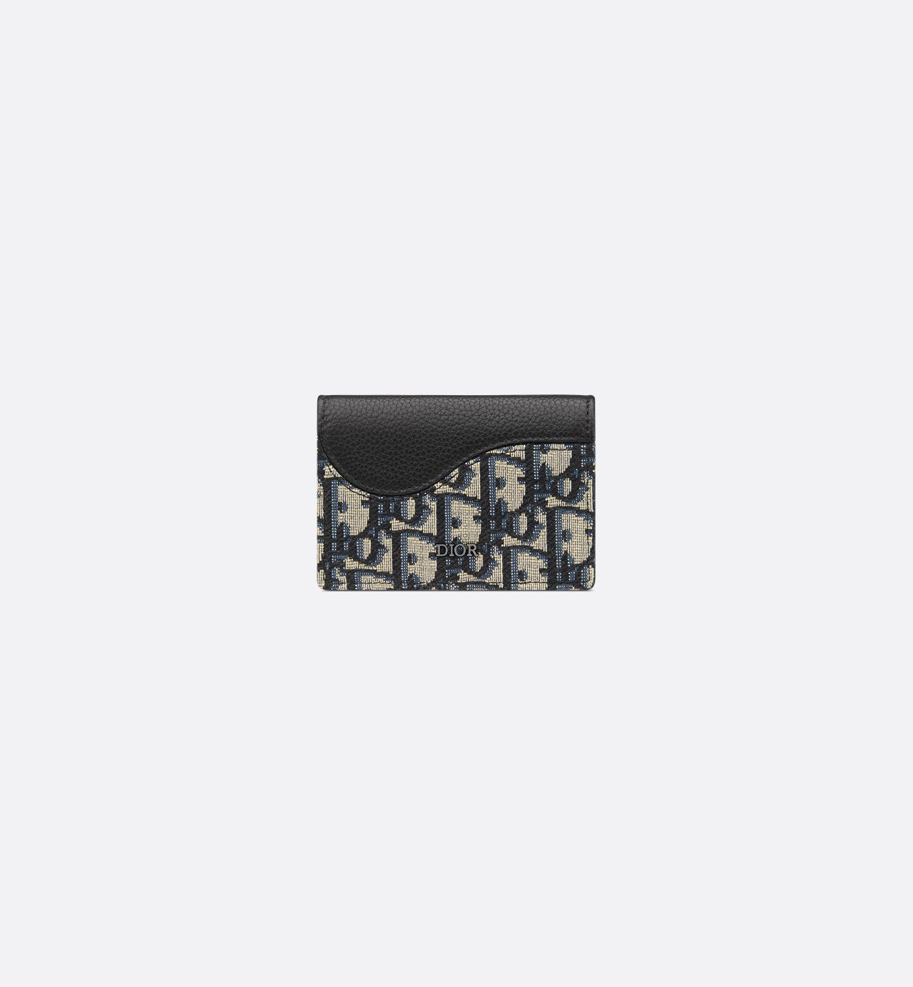 Saddle Business Card Holder Black Grained Calfskin Marquetry With Beige And Black Dior Oblique Jacquard