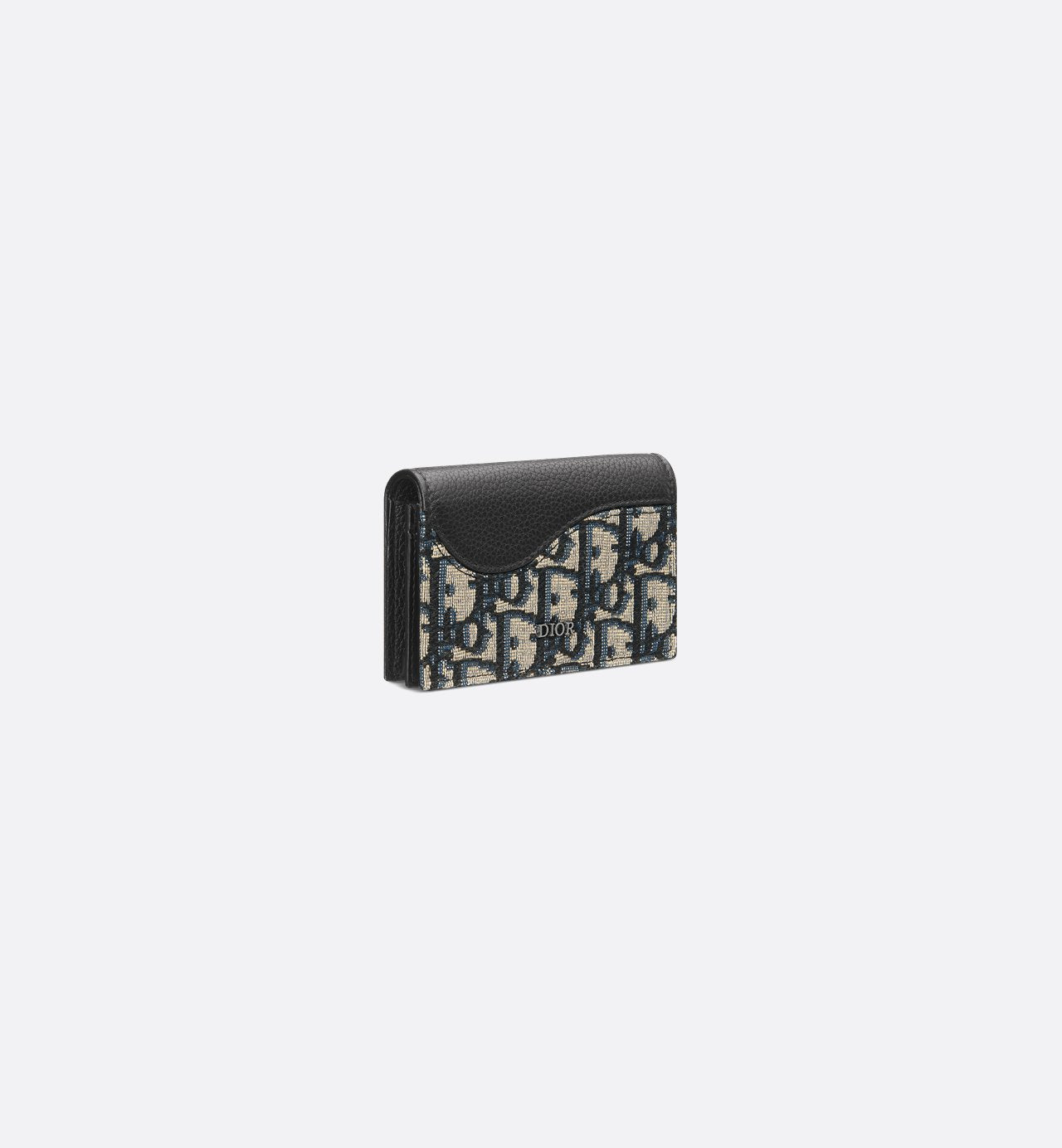 Saddle Business Card Holder Black Grained Calfskin Marquetry With Beige And Black Dior Oblique Jacquard