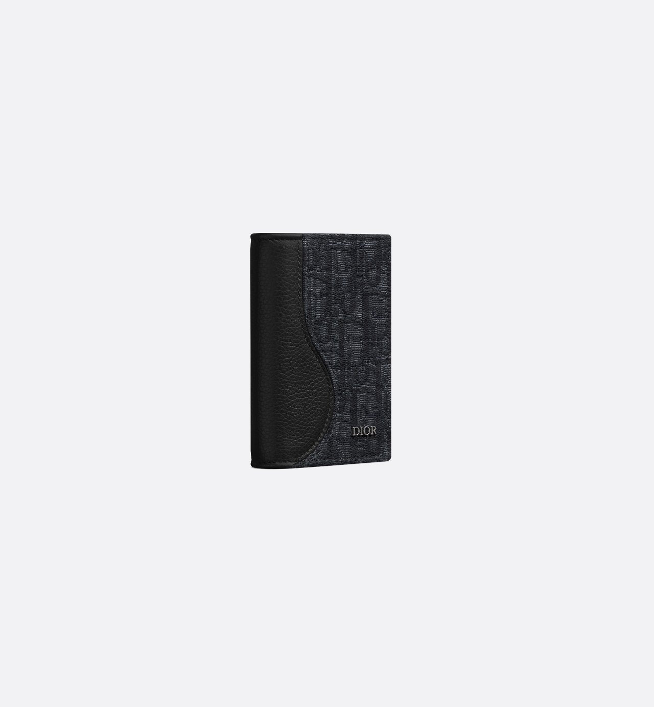 Saddle Vertical Bifold Card Holder Black Grained Calfskin Marquetry And Black Dior Oblique Jacquard