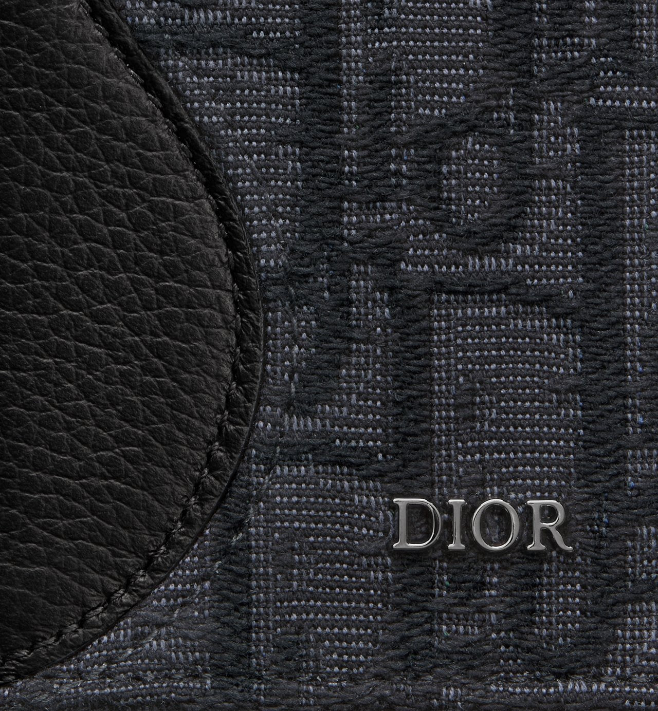 Saddle Vertical Bifold Card Holder Black Grained Calfskin Marquetry And Black Dior Oblique Jacquard