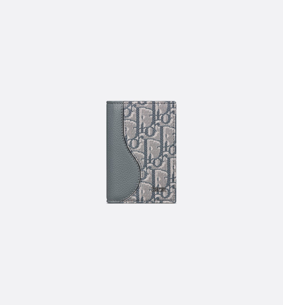 Saddle Vertical Bifold Card Holder Deep Gray Grained Calfskin Marquetry With Deep Gray Dior Oblique Jacquard