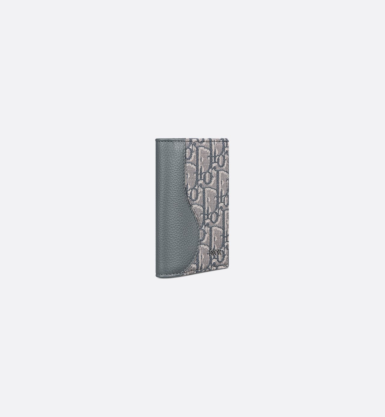 Saddle Vertical Bifold Card Holder Deep Gray Grained Calfskin Marquetry With Deep Gray Dior Oblique Jacquard