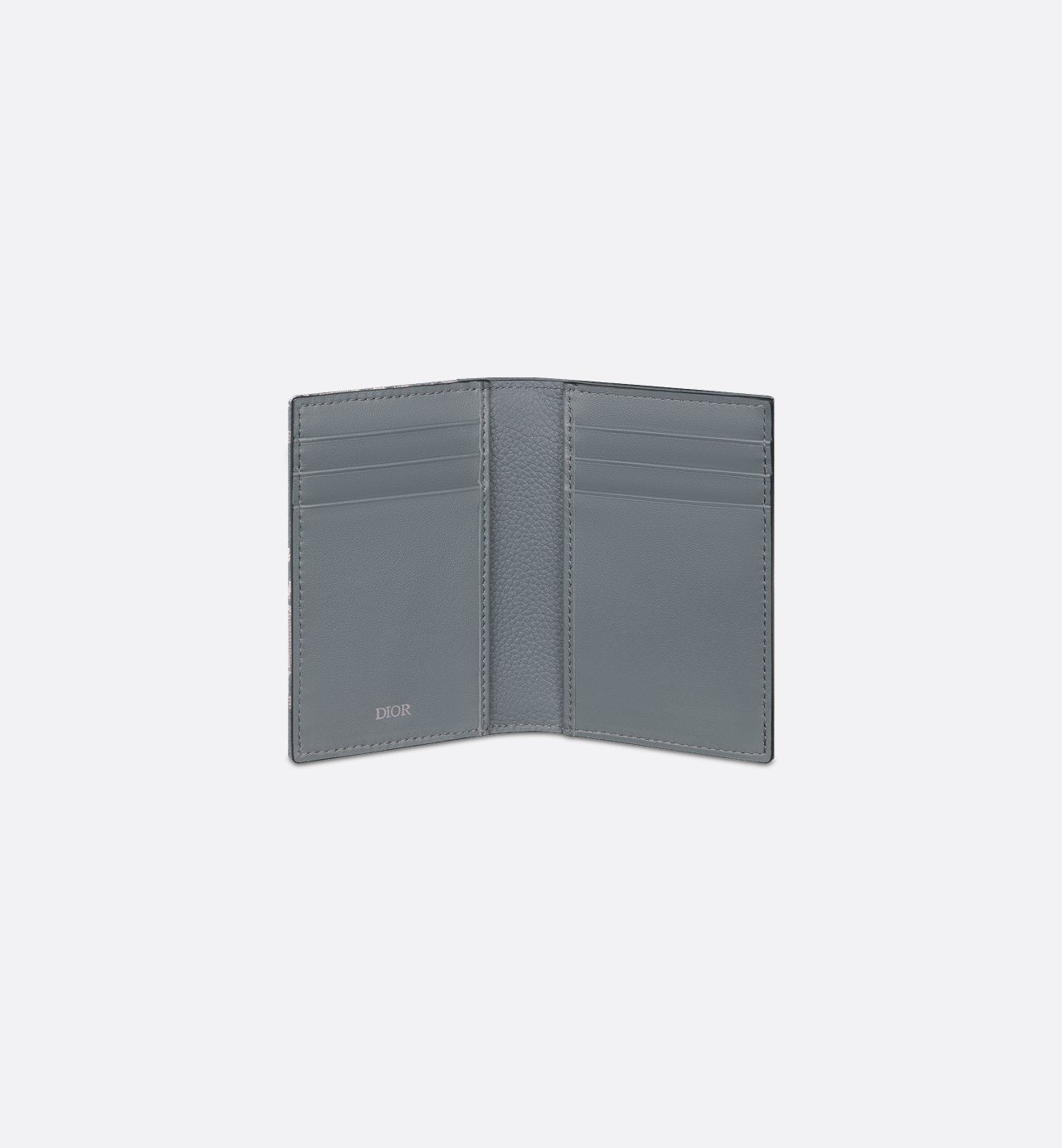 Saddle Vertical Bifold Card Holder Deep Gray Grained Calfskin Marquetry With Deep Gray Dior Oblique Jacquard