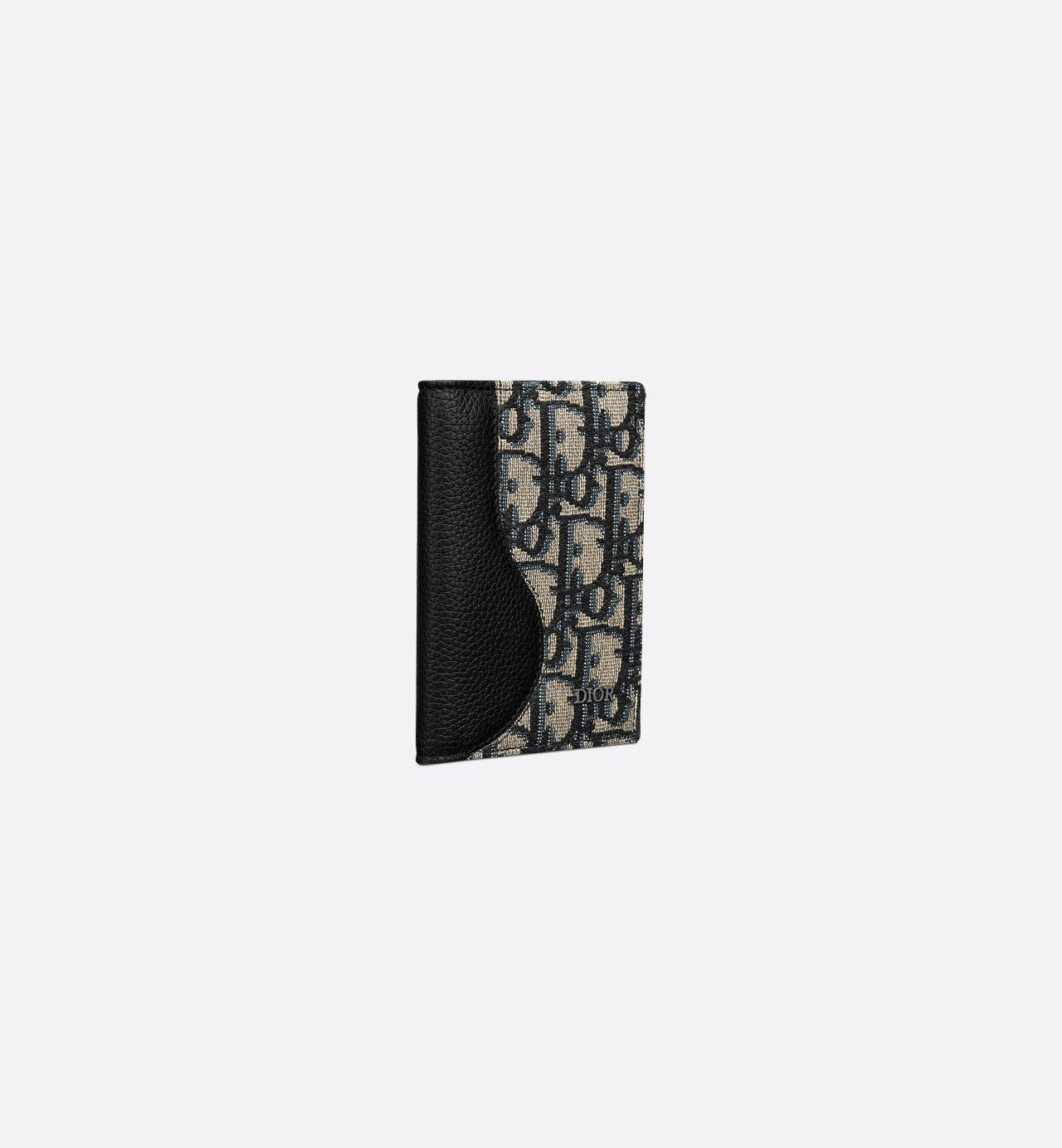 Saddle Vertical Bifold Card Holder Black Grained Calfskin Marquetry With Beige And Black Dior Oblique Jacquard