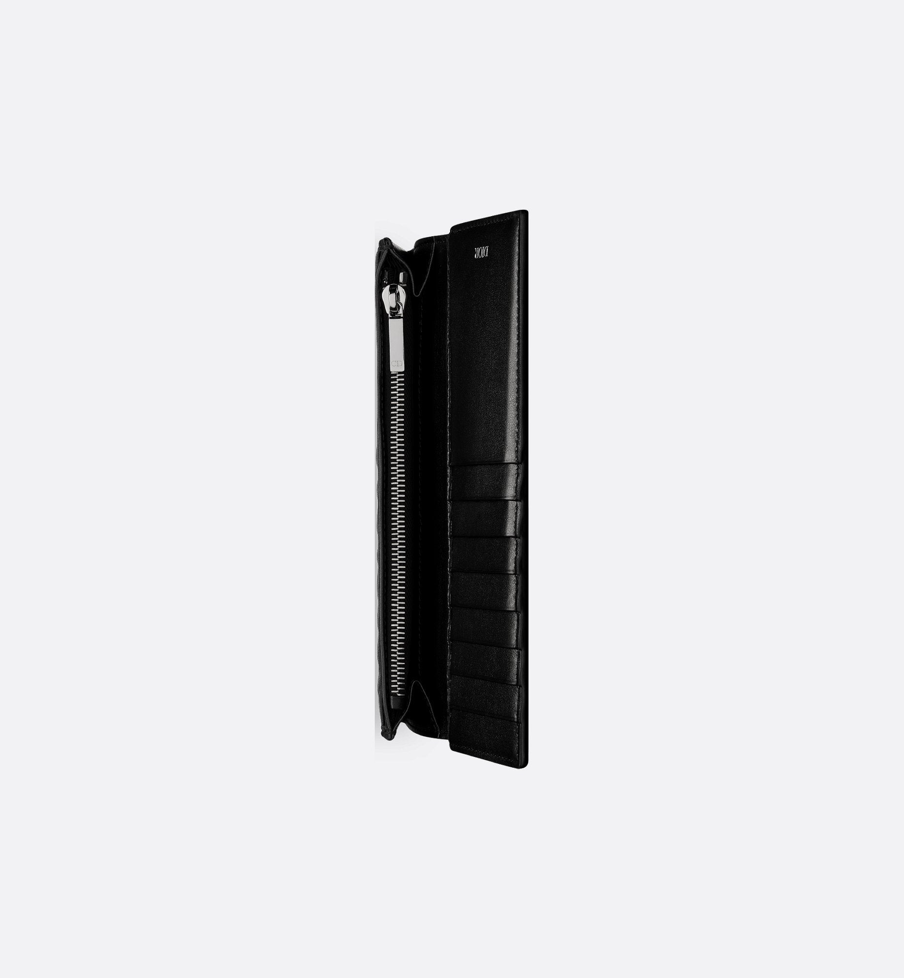 Vertical Bifold Wallet Black Dior Oblique Galaxy Calfskin