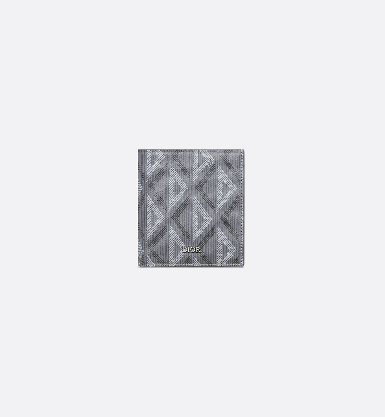 Compact Vertical Wallet Dior Gray Coated Cotton Canvas With Cd Diamond Print