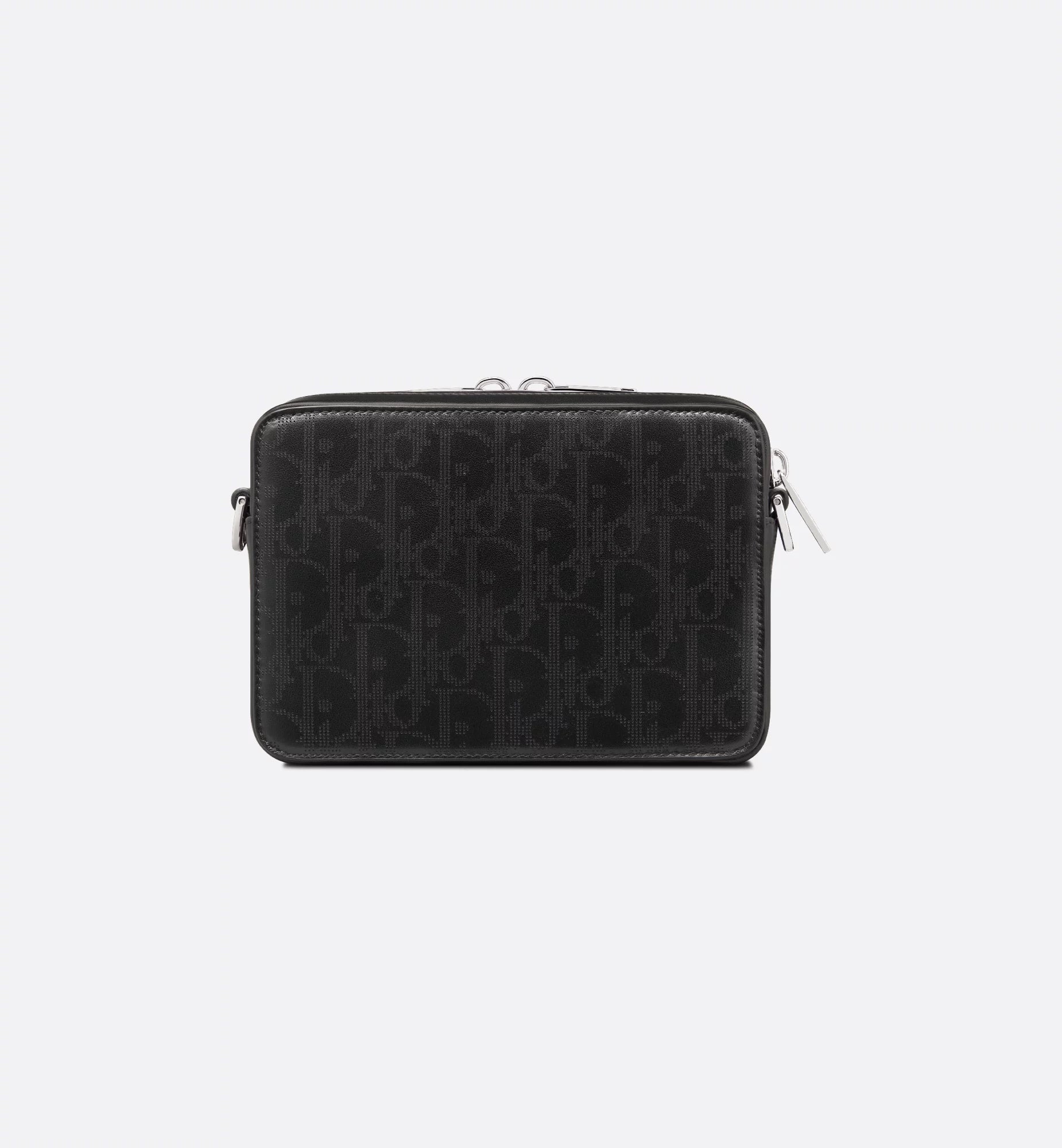 Zipped Pouch With Strap Black Dior Oblique Galaxy Leather