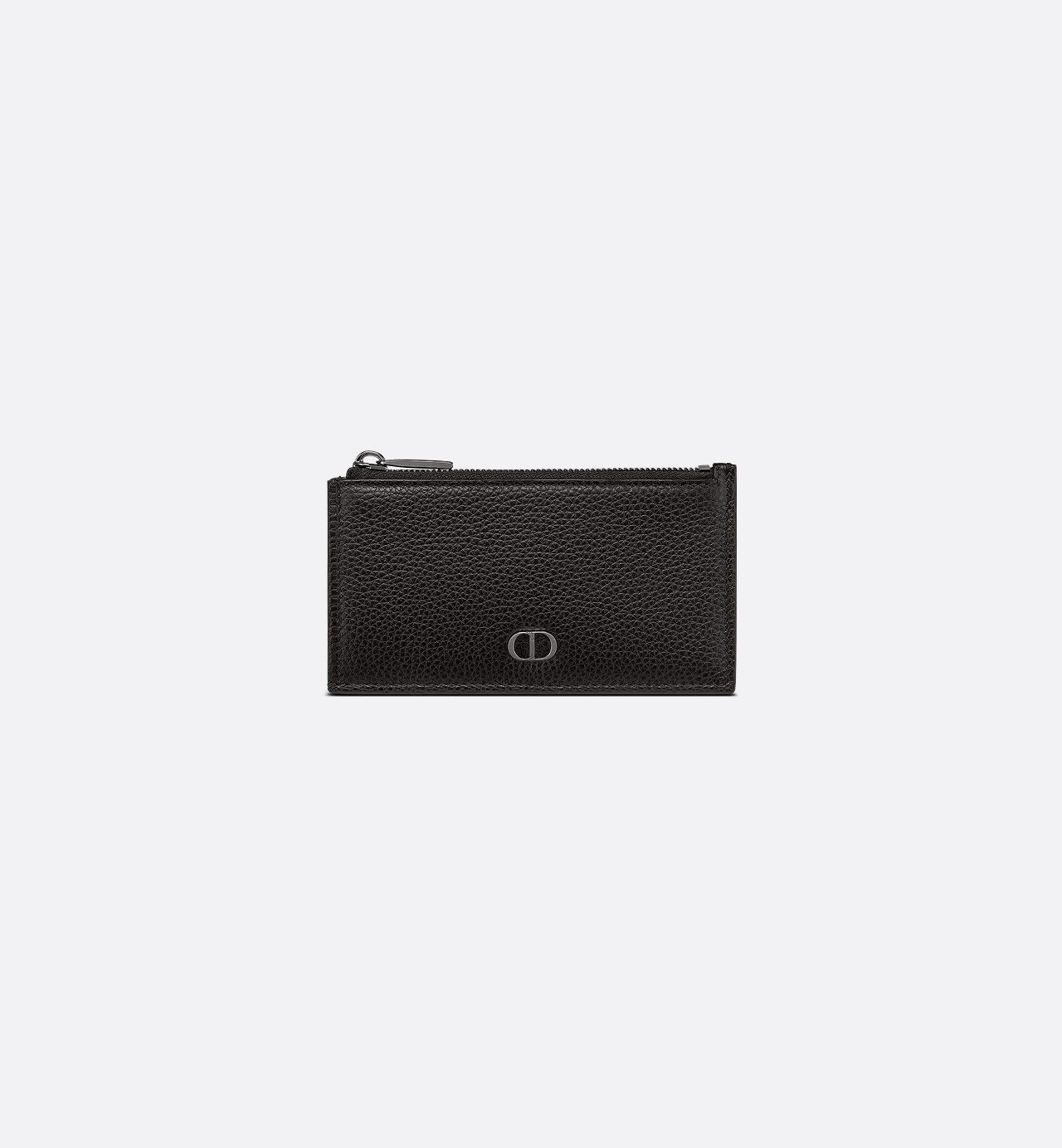 Zipped Card Holder Black Grained Calfskin With Cd Icon Signature