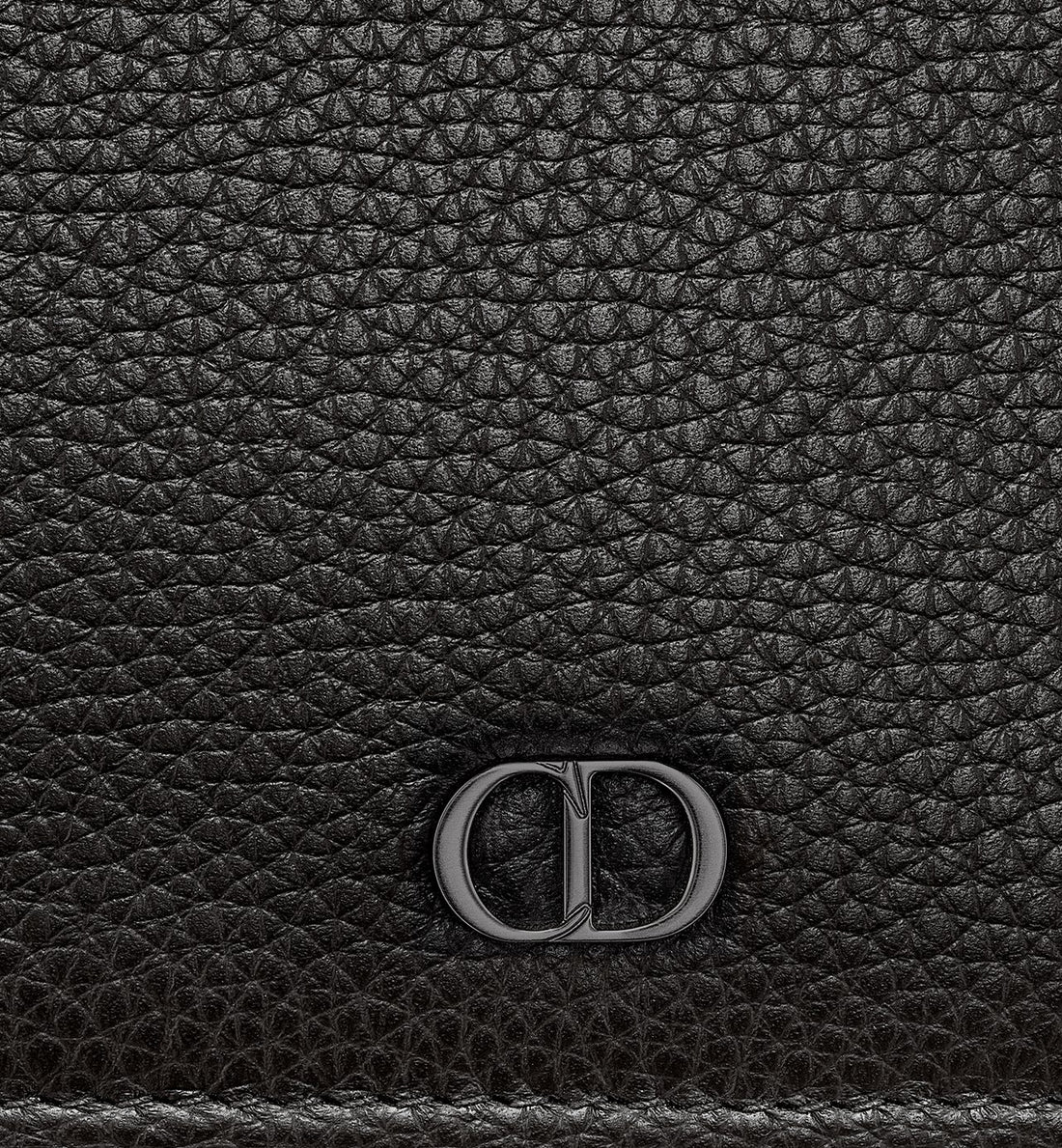 Zipped Card Holder Black Grained Calfskin With Cd Icon Signature