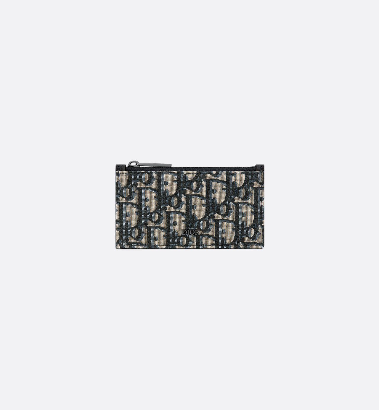 Zipped Card Holder Beige And Black Dior Oblique Jacquard With Black Grained Calfskin