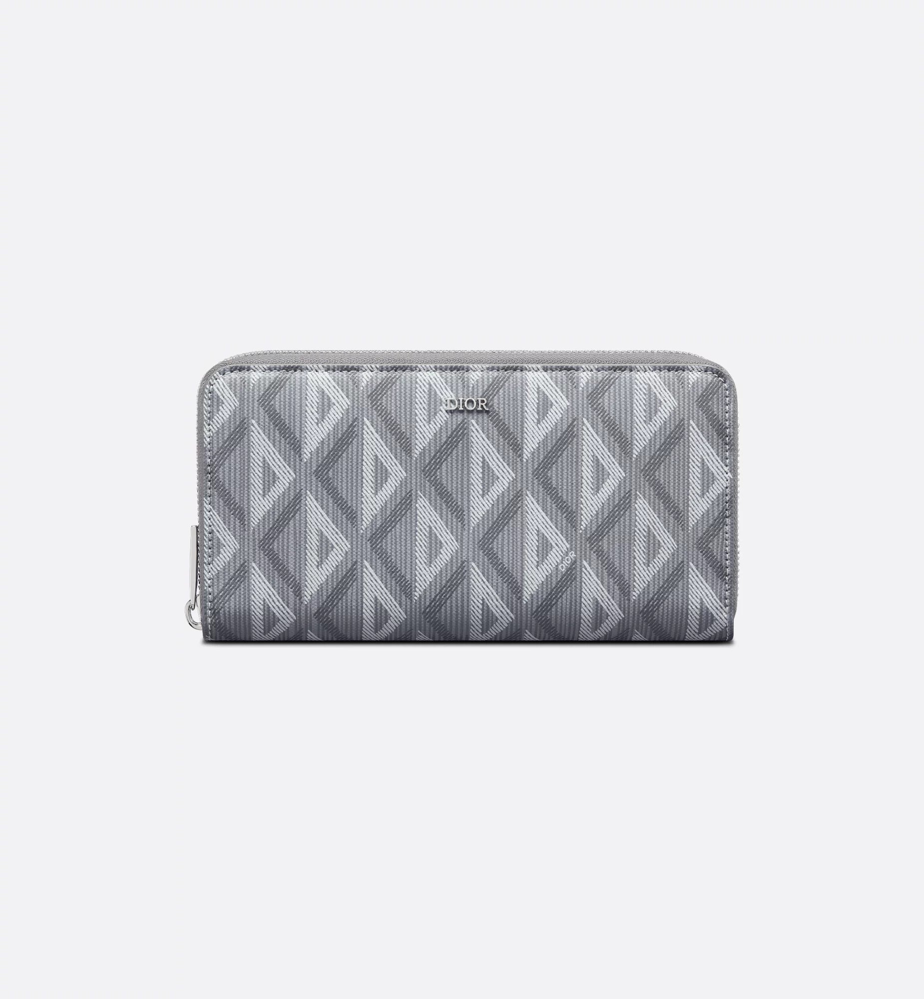 Long Zipped Wallet Dior Gray Coated Cotton Canvas With Cd Diamond Print