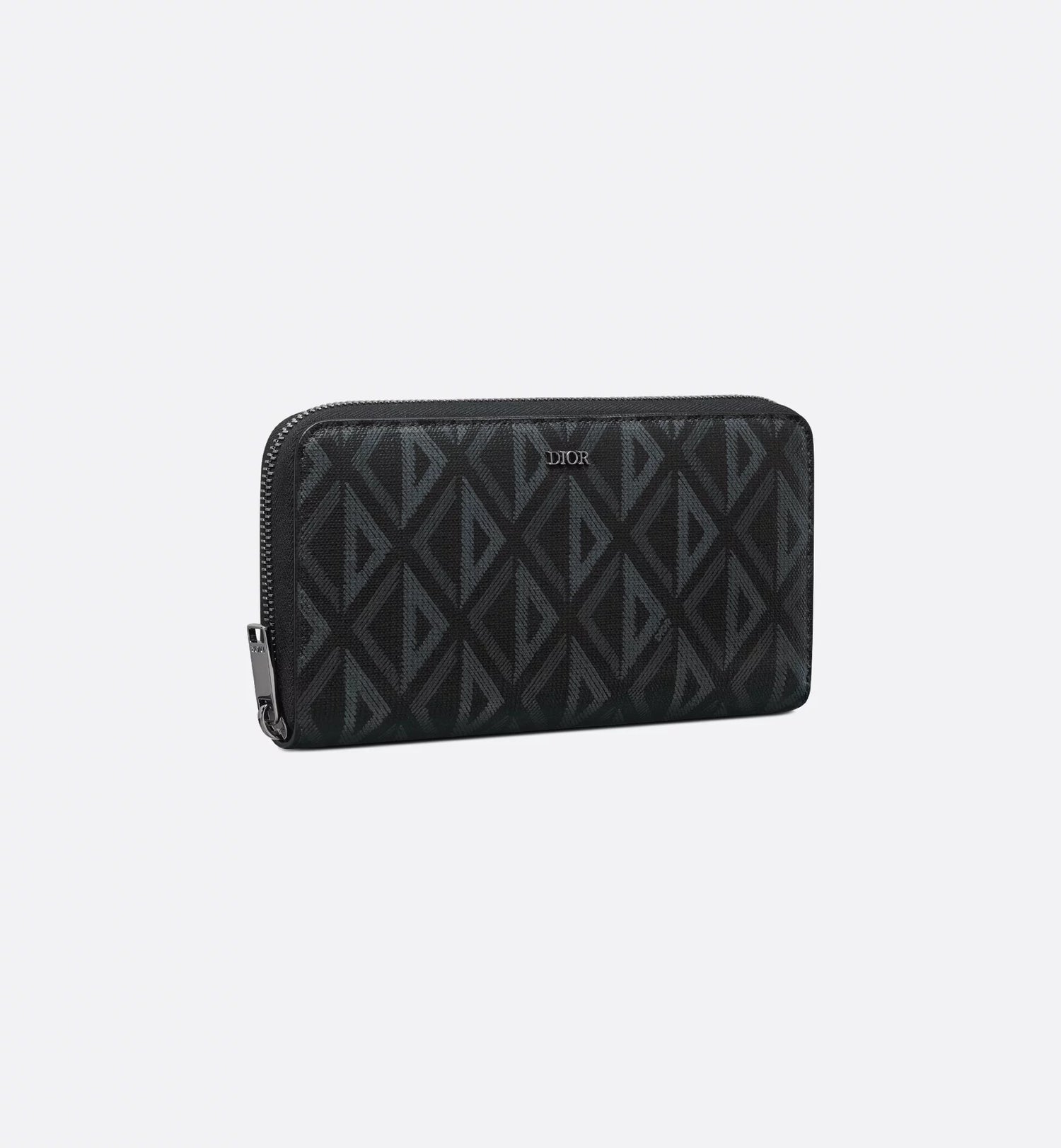 Long Zipped Wallet Black Coated Cotton Canvas With Cd Diamond Print