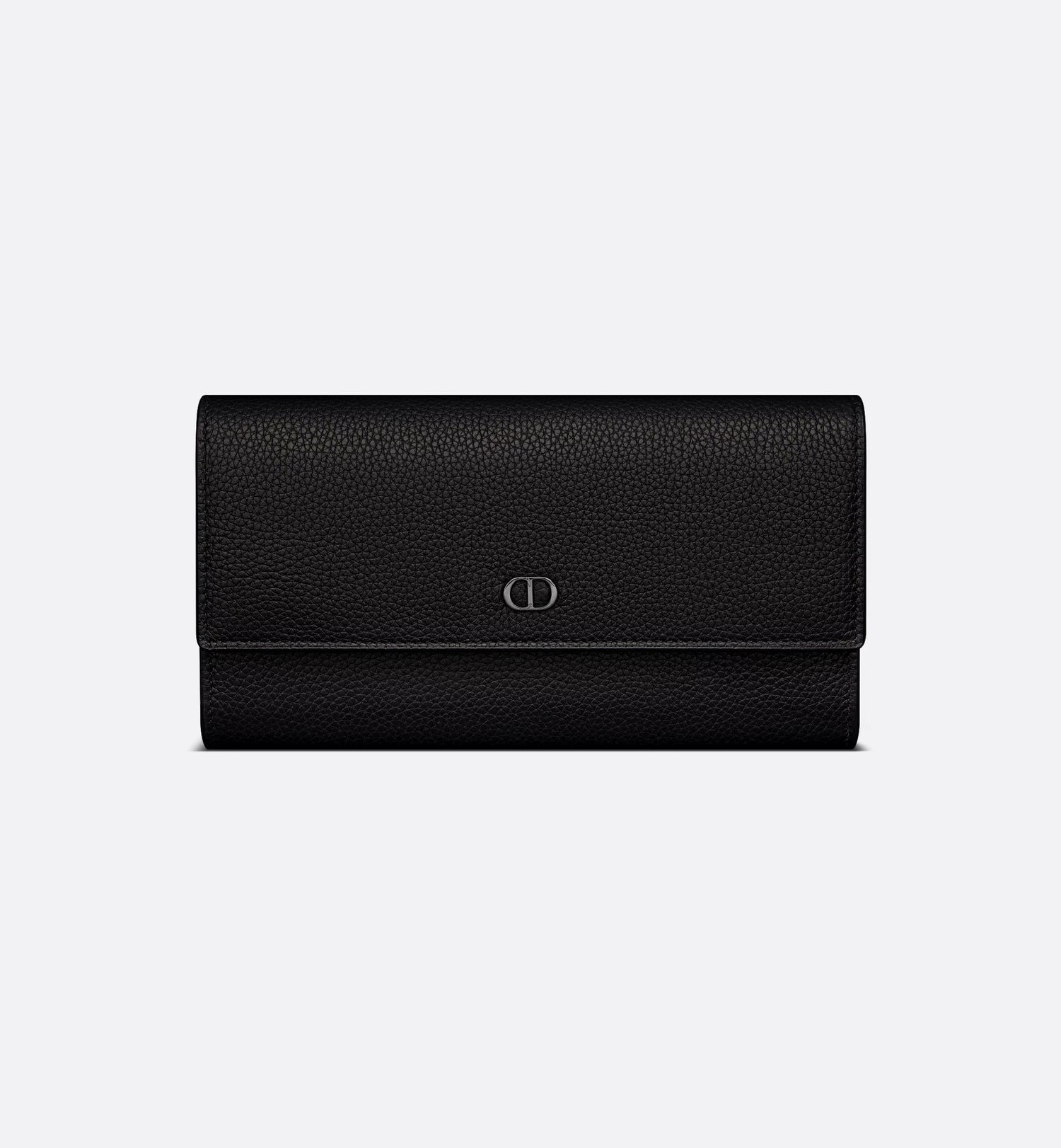 Cd Icon Long Flap Wallet Black Grained Calfskin