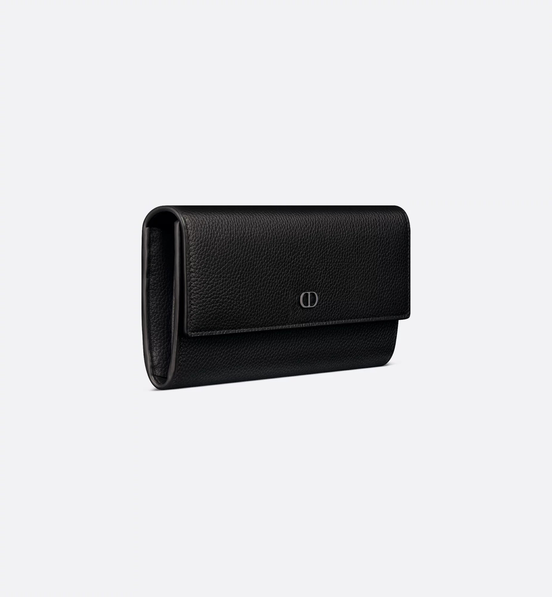 Cd Icon Long Flap Wallet Black Grained Calfskin