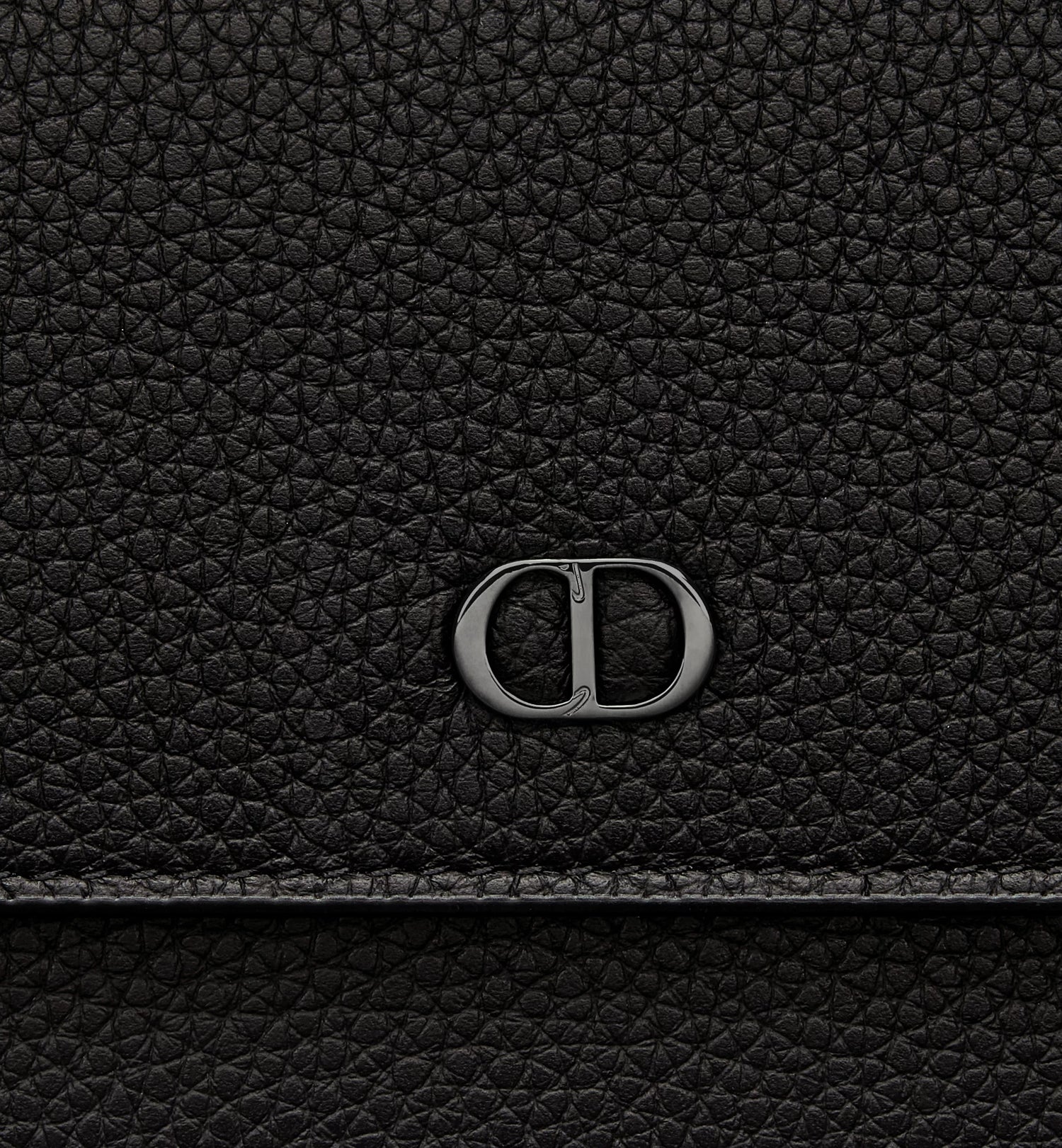 Cd Icon Long Flap Wallet Black Grained Calfskin