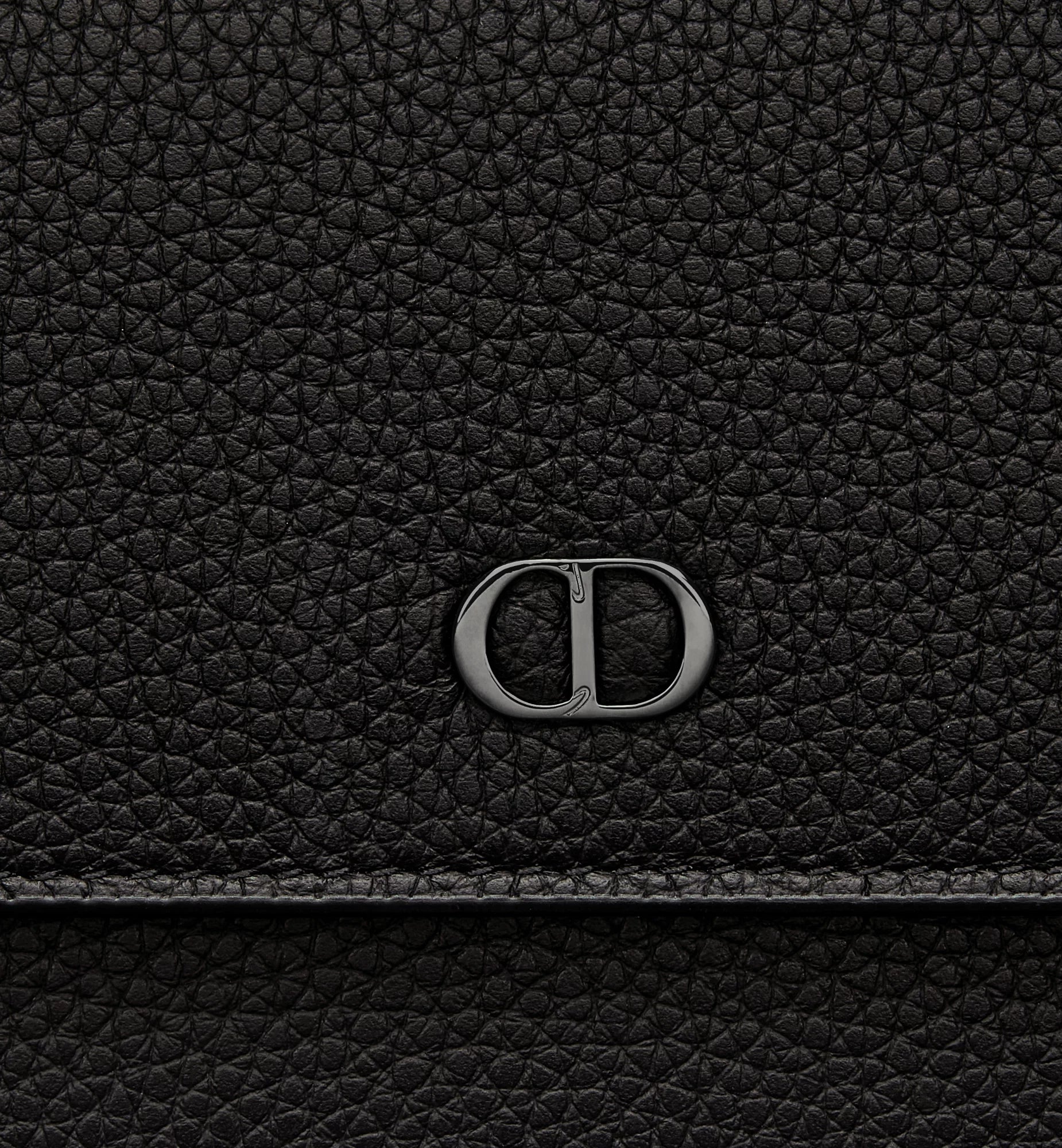 Cd Icon Long Flap Wallet Black Grained Calfskin