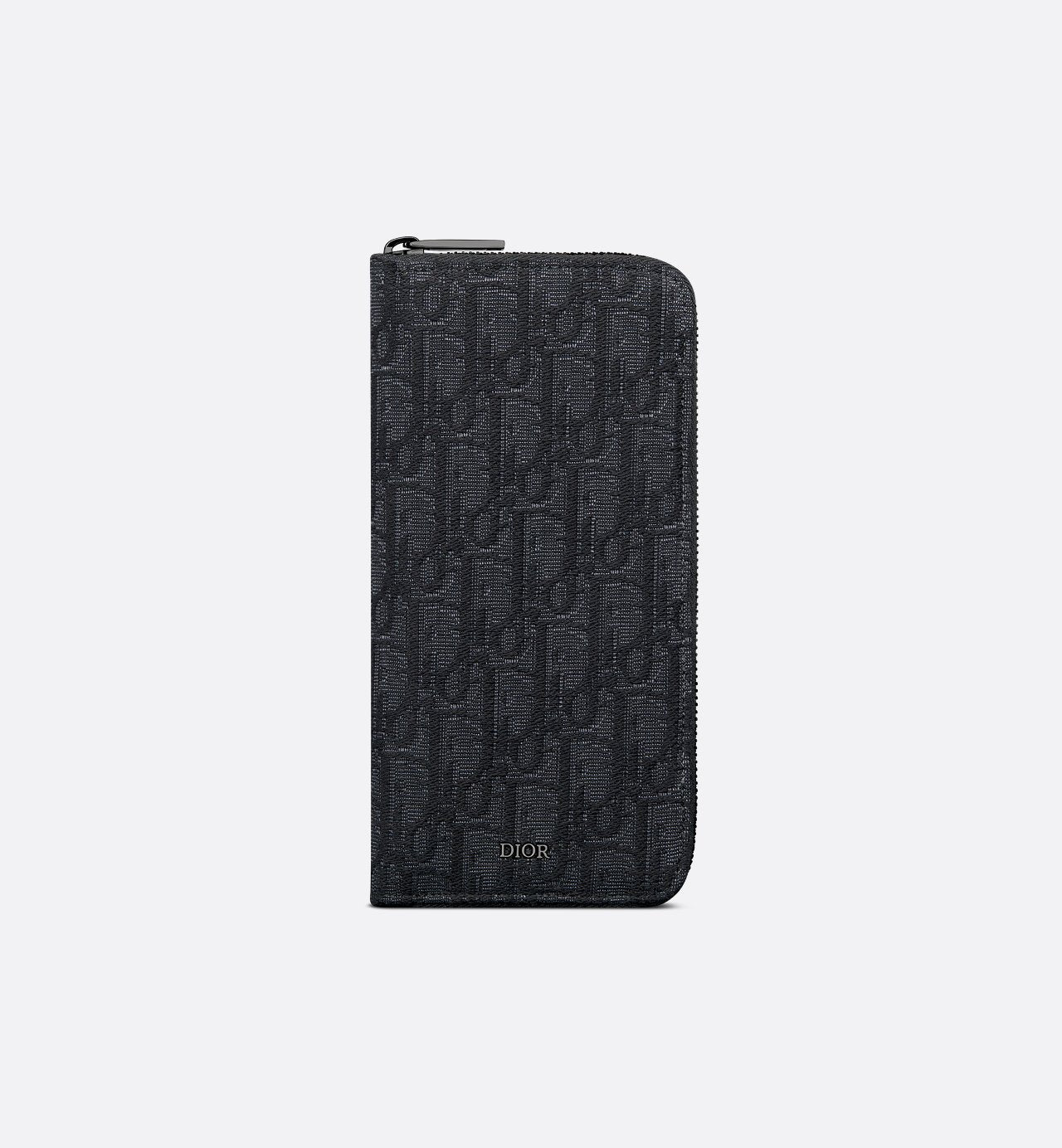 Vertical Long Zipped Wallet Black Dior Oblique Jacquard