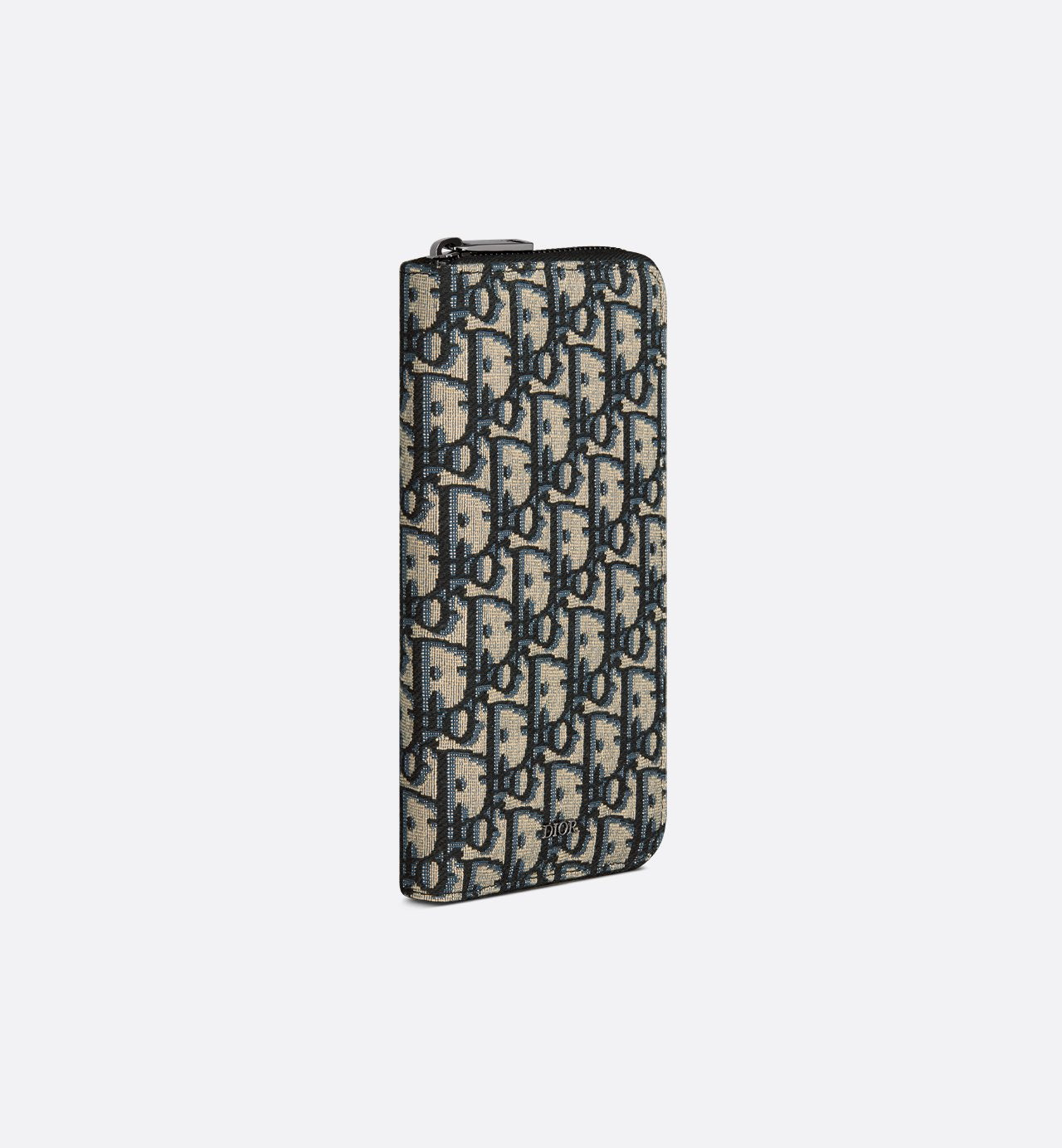 Vertical Long Zipped Wallet Beige And Black Dior Oblique Jacquard