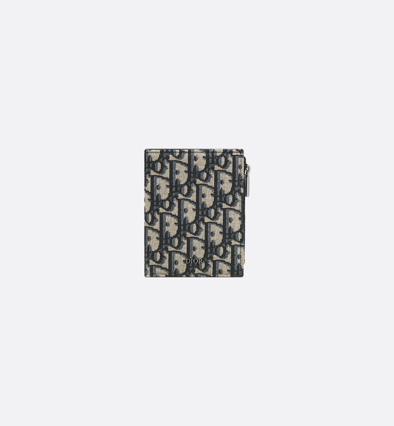 Vertical Compact Card Holder Beige And Black Dior Oblique Jacquard