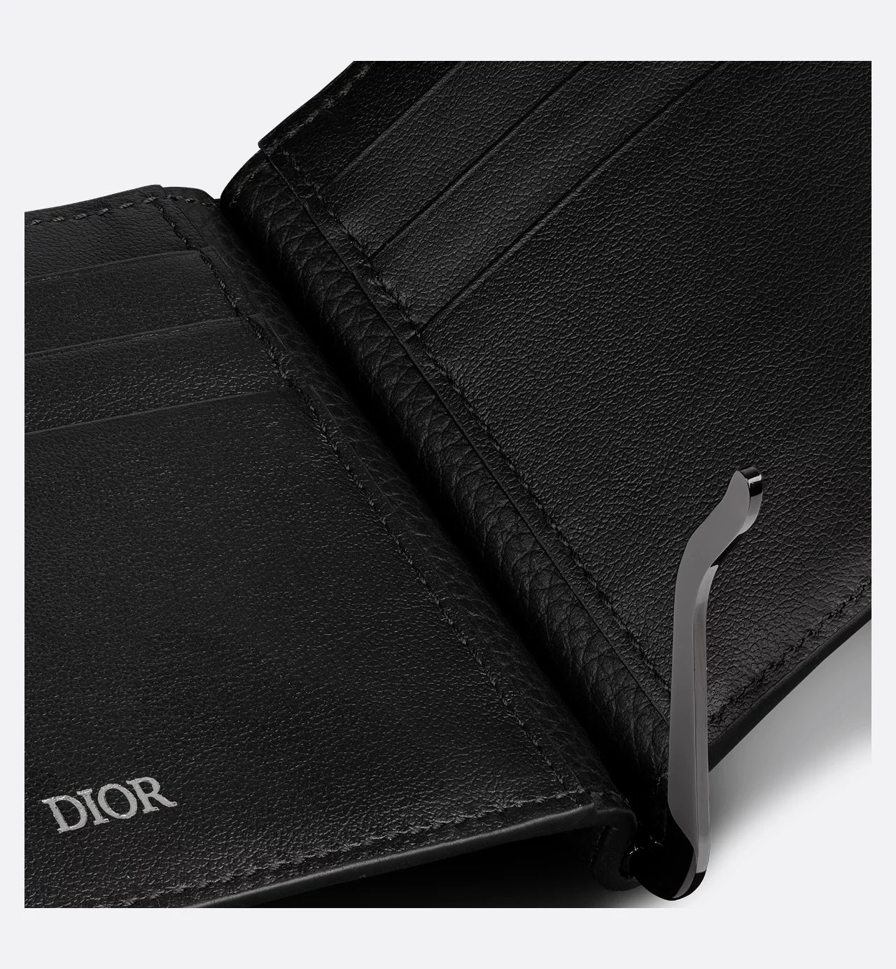 Wallet With Money Clip Black Grained Calfskin With Cd Icon Signature