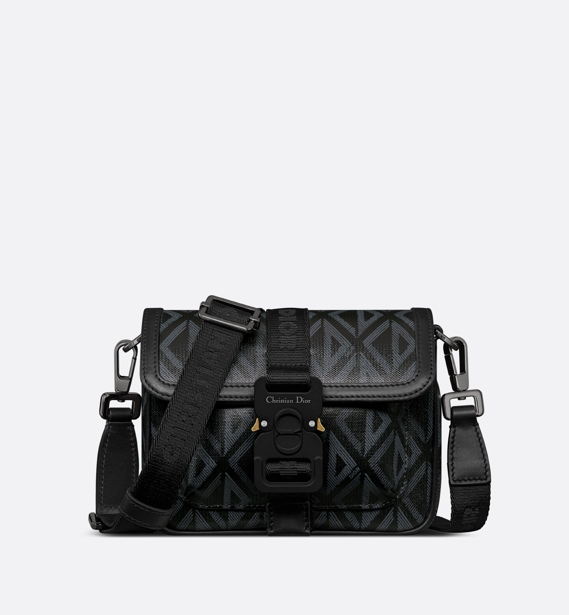 Mini Dior Hit The Road Messenger Bag With Flap Black Coated Cotton Canvas With Cd Diamond Print