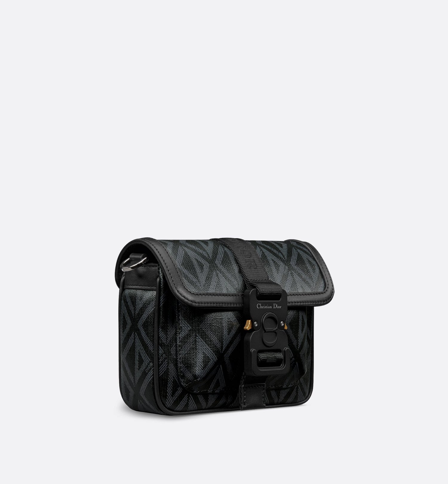 Mini Dior Hit The Road Messenger Bag With Flap Black Coated Cotton Canvas With Cd Diamond Print