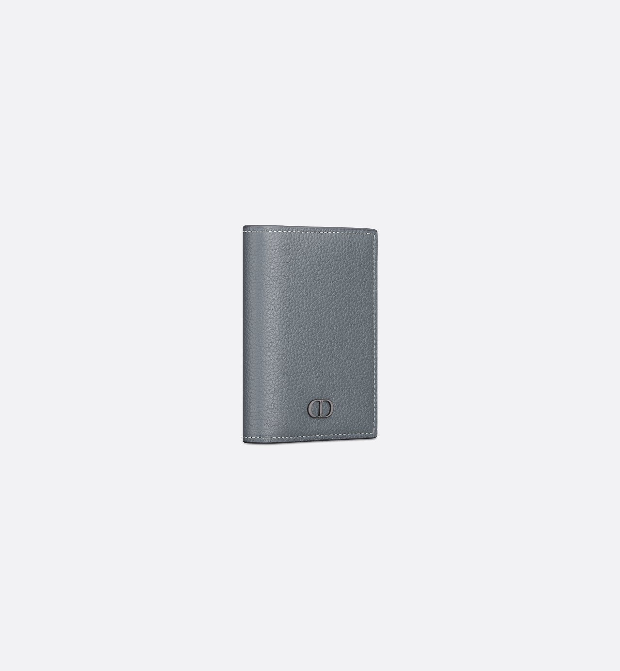 Cd Icon Vertical Bifold Card Holder Deep Gray Grained Calfskin And Deep Gray Smooth Calfskin