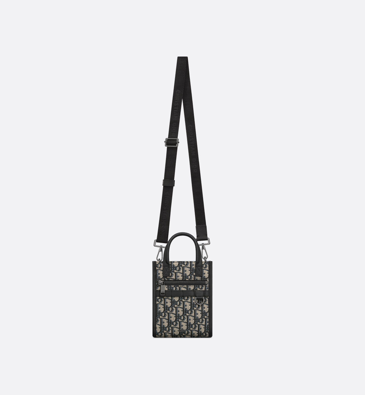 Safari North-South Mini Tote Bag Beige And Black Dior Oblique Jacquard And Black Grained Calfskin