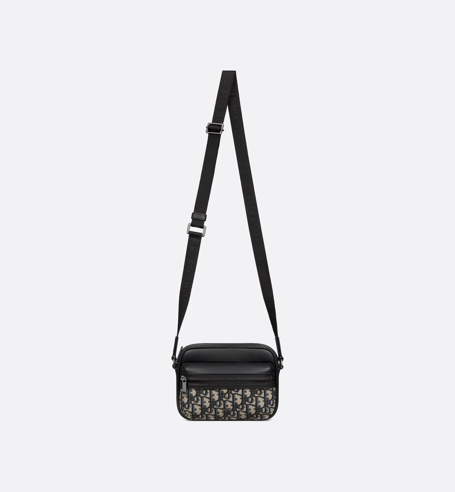 Mini Rider 2.0 Zipped Messenger Bag Beige and Black Dior Oblique Jacquard with Black Grained Calfskin