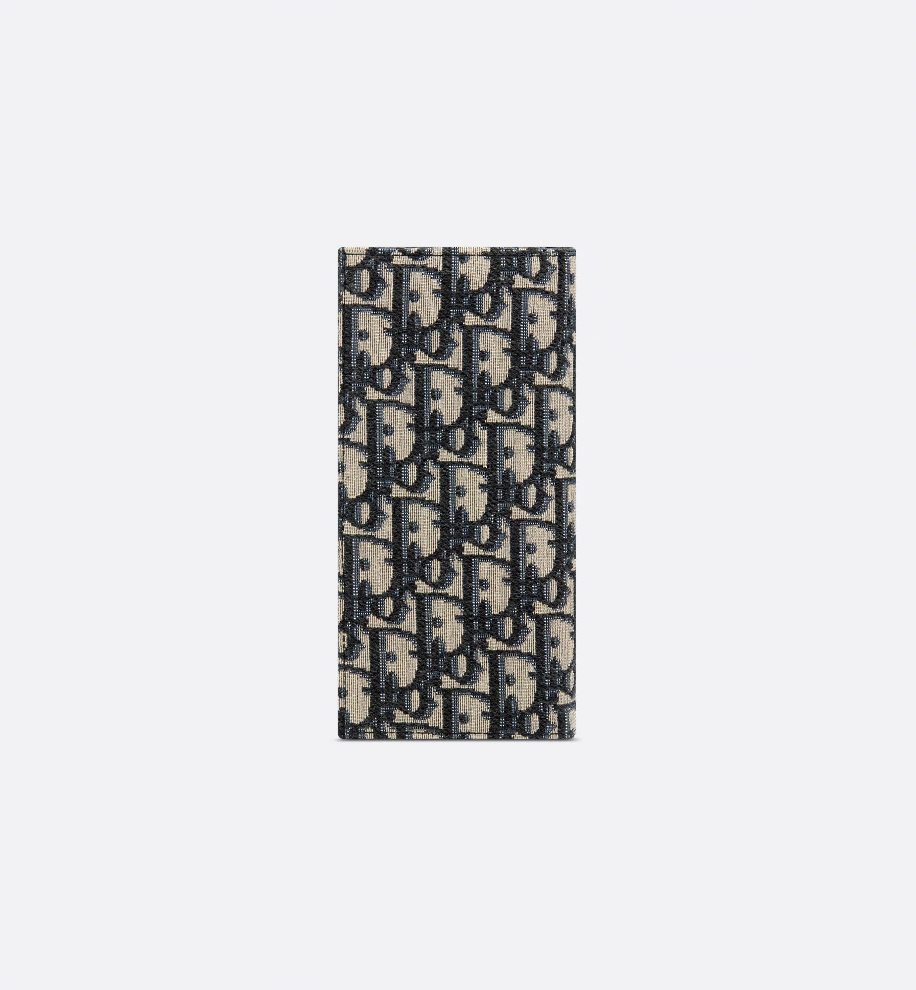 Vertical Long Wallet Beige And Black Dior Oblique Jacquard