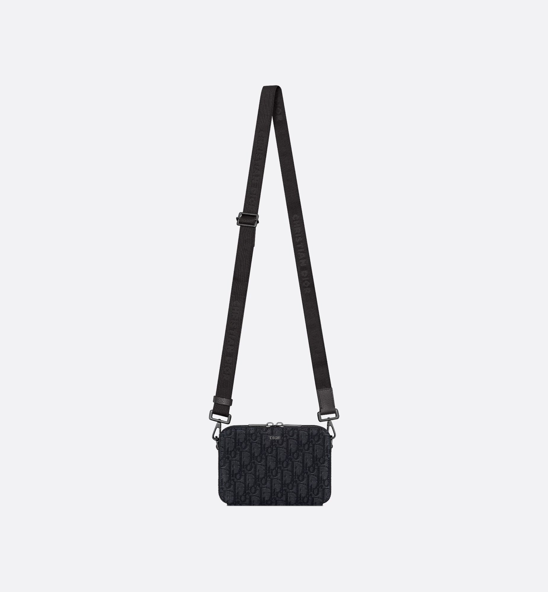 Zipped Pouch With Strap Black Dior Oblique Jacquard