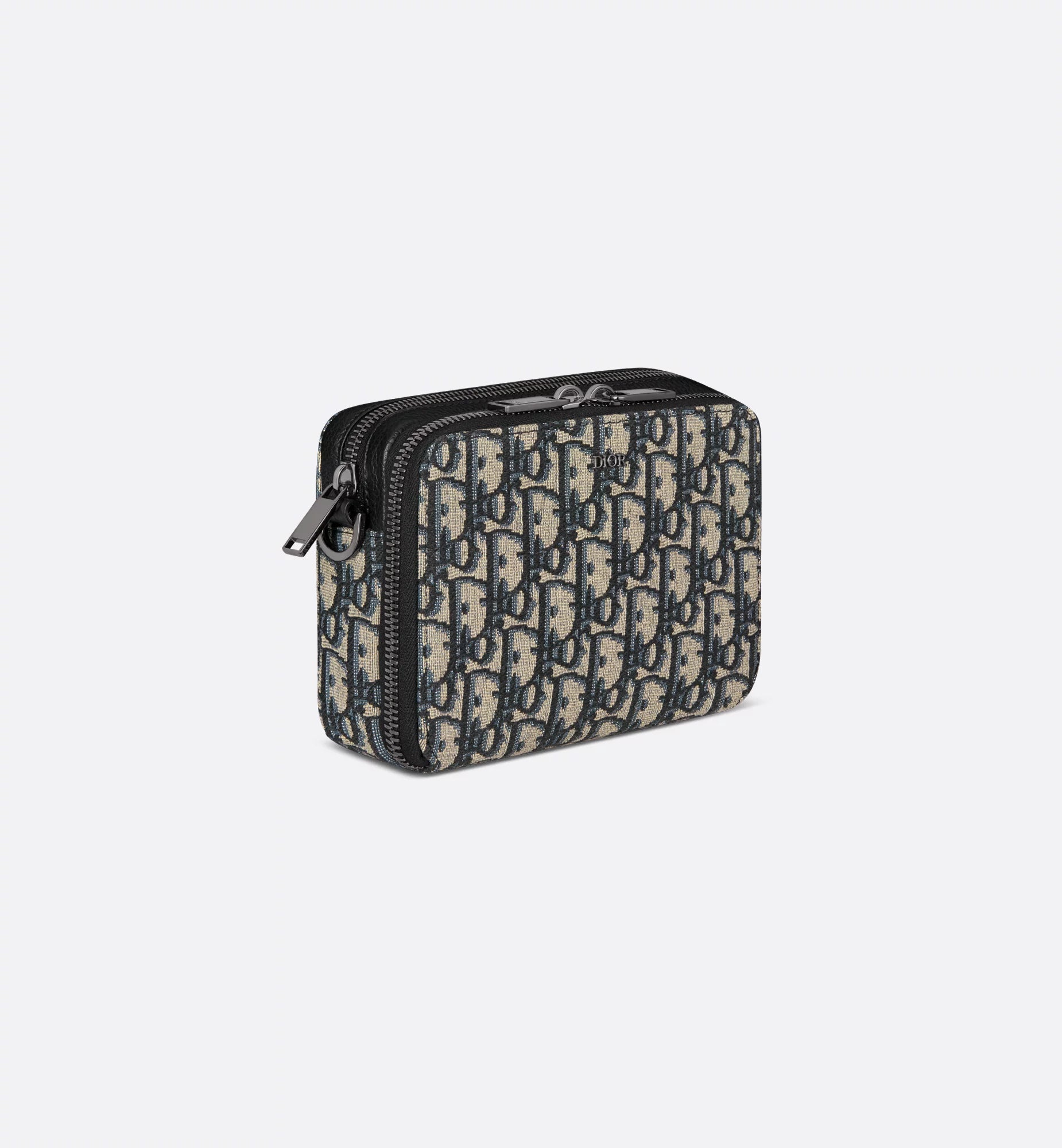 Zipped Pouch With Strap Beige And Black Dior Oblique Jacquard