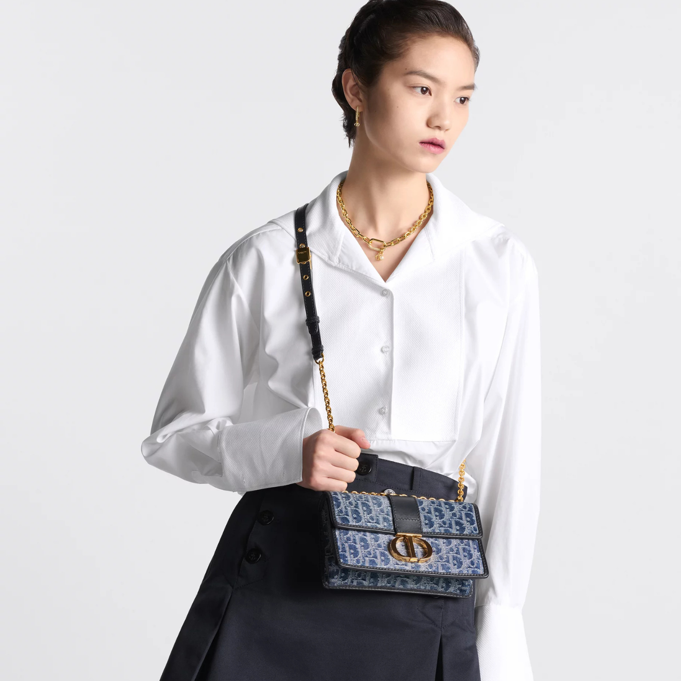 30 Montaigne East-West Bag with Chain Blue Denim Dior Oblique Jacquard