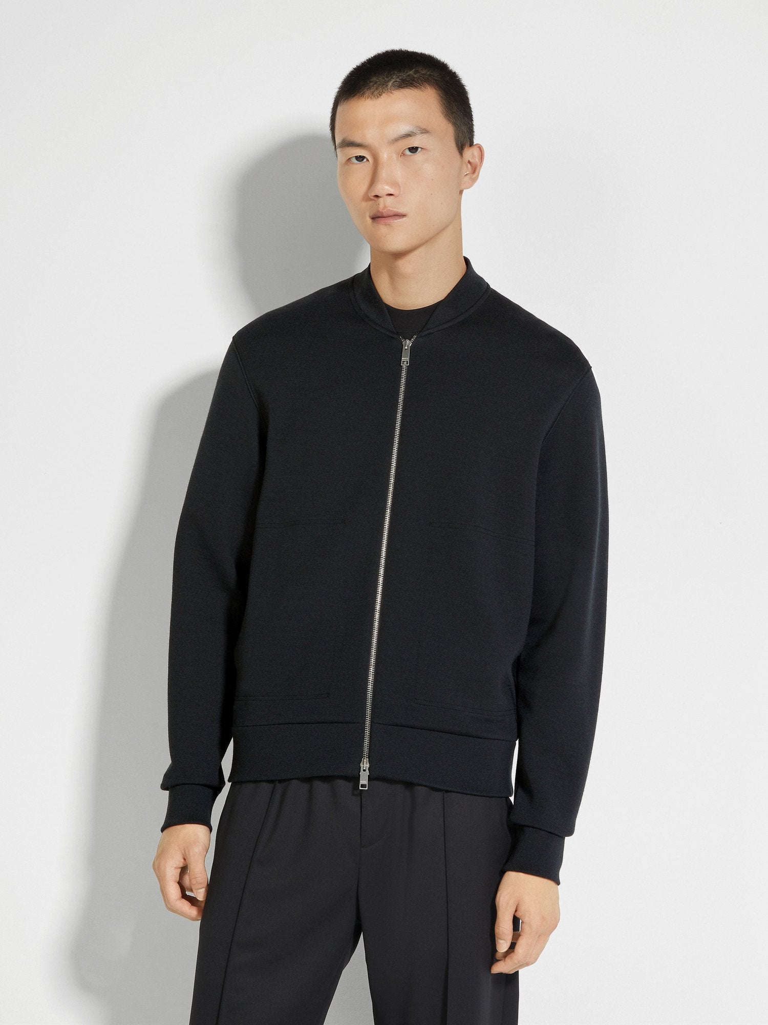 Black High Performance Wool Blend Bomber