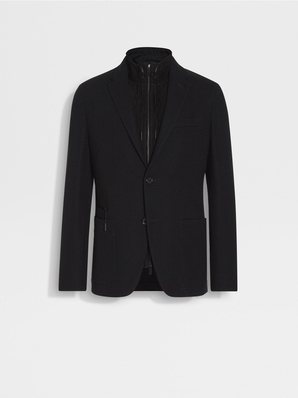 Black High Performance Jersey Wool Blend Sweater Jacket