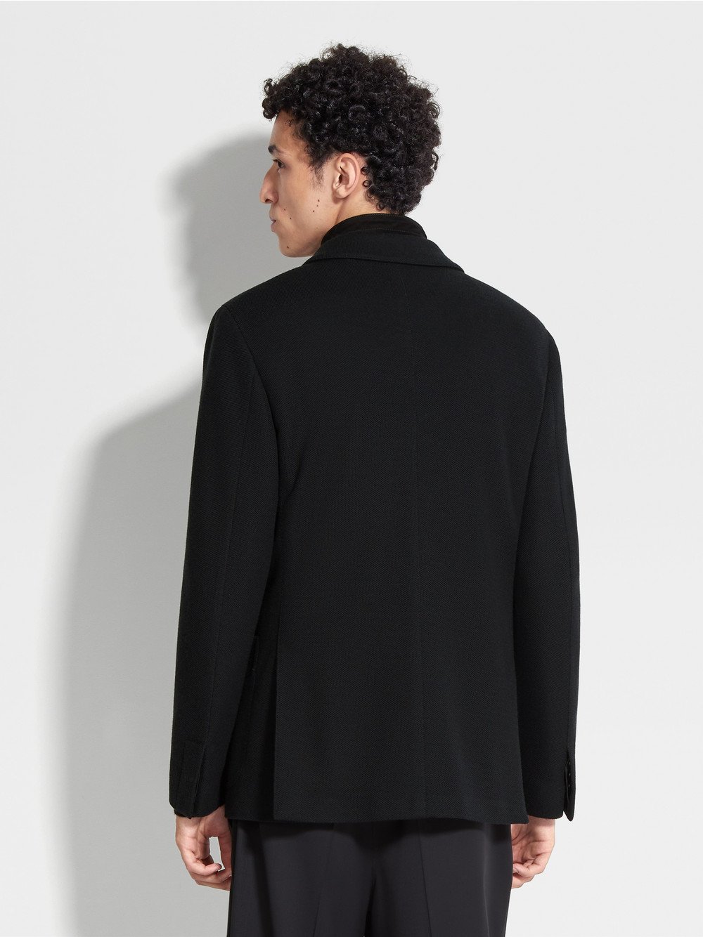 BLACK HIGH PERFORMANCE™ JERSEY WOOL BLEND SWEATER JACKET