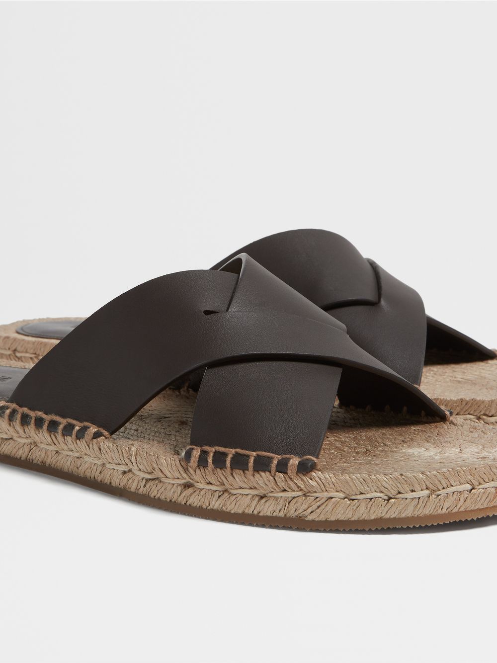 Dark Brown Leather Espadrille Sandals