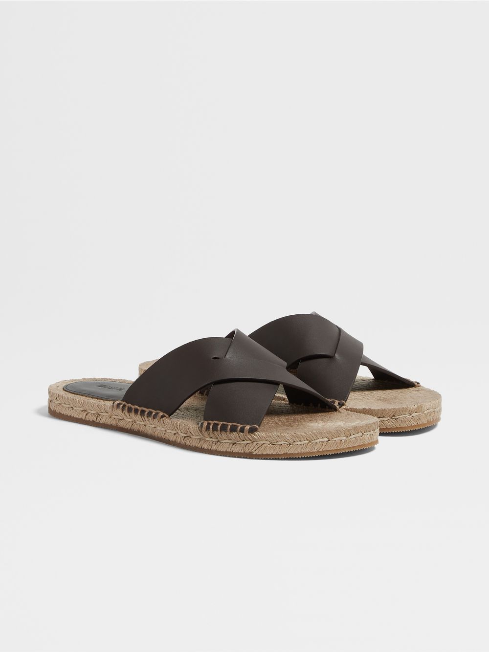 DARK BROWN LEATHER ESPADRILLE SANDALS