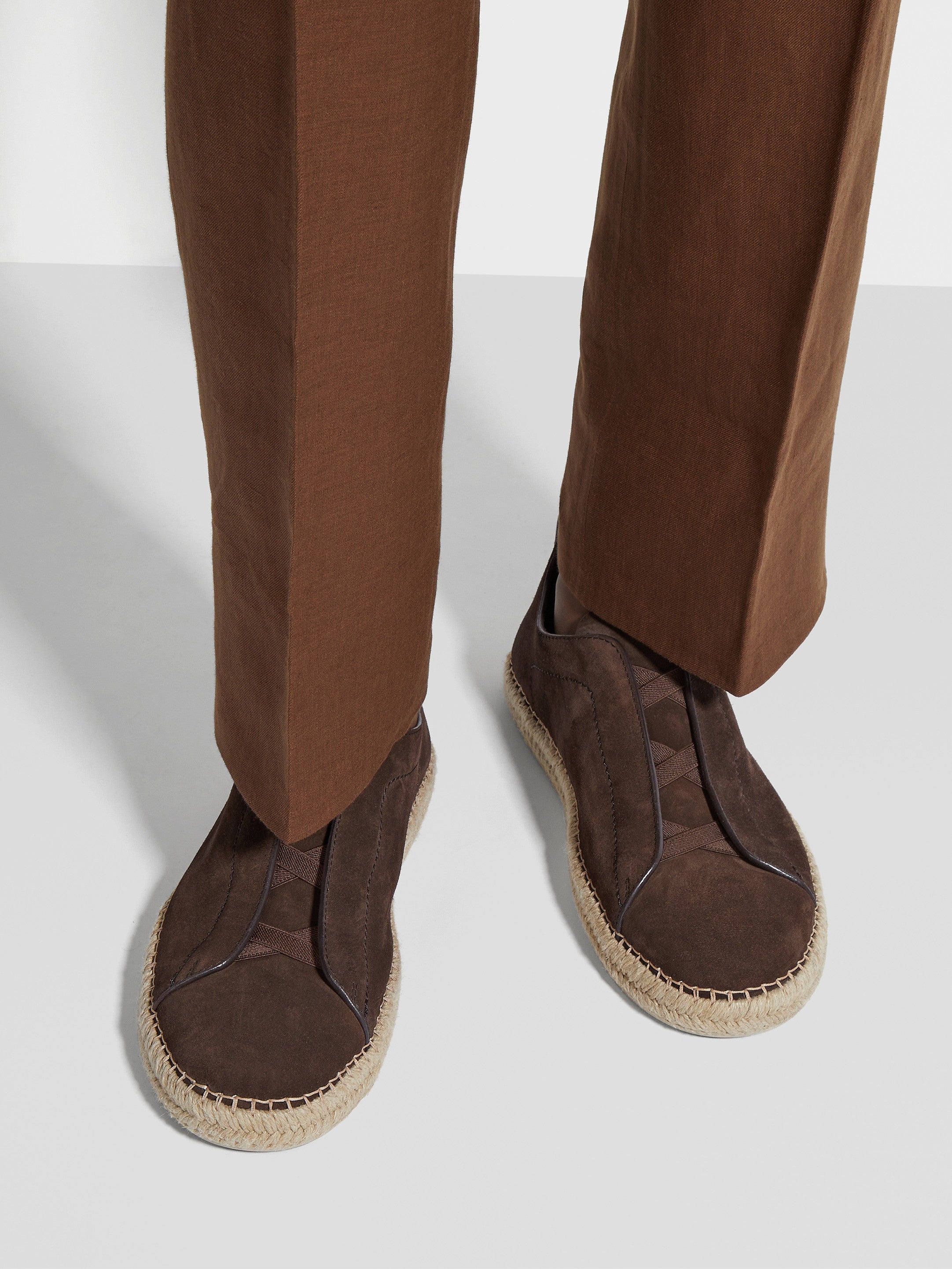 Dark Brown Suede Triple Stitch Espadrilles