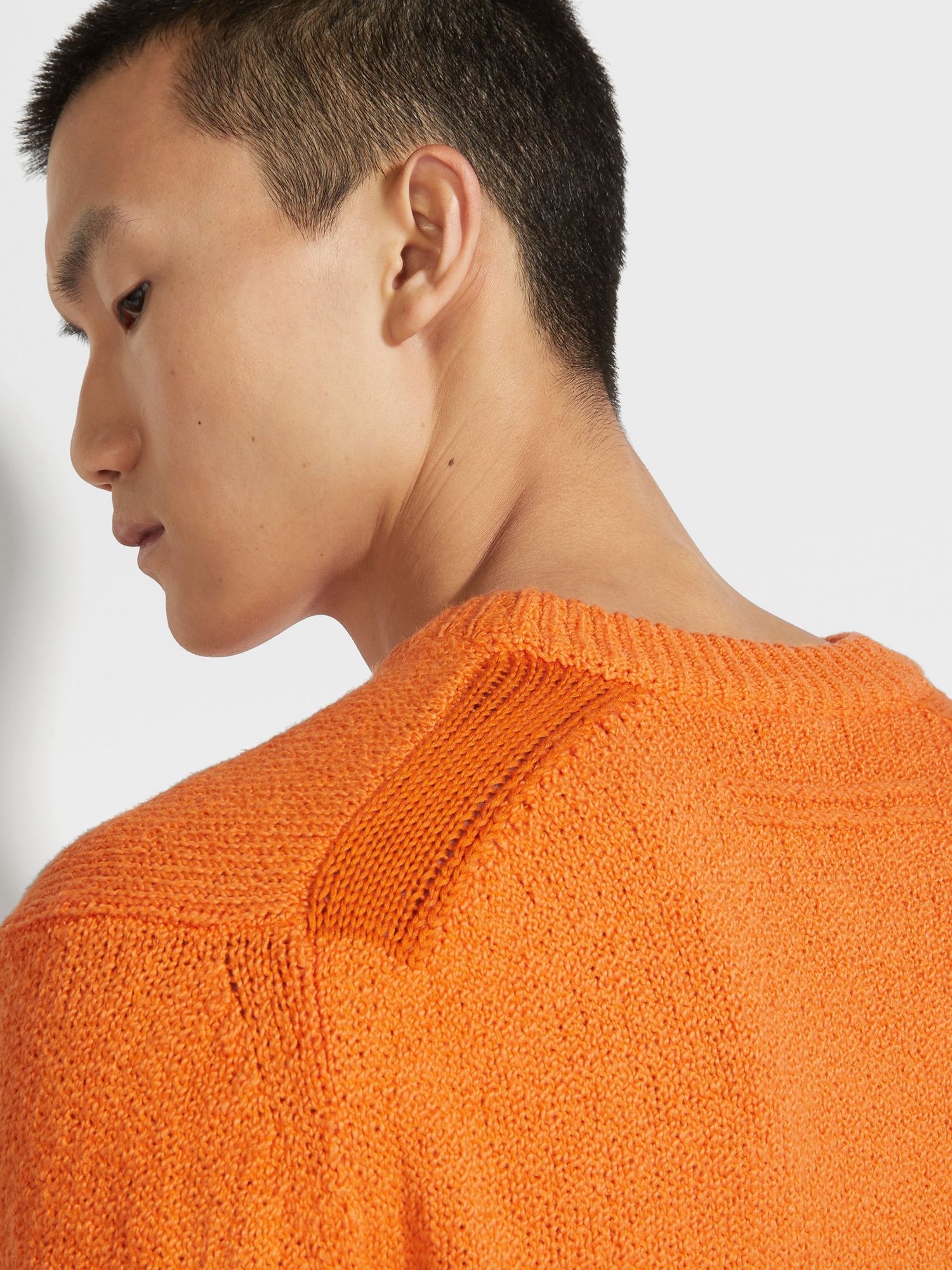 BRIGHT ORANGE COTTON AND SILK CREWNECK