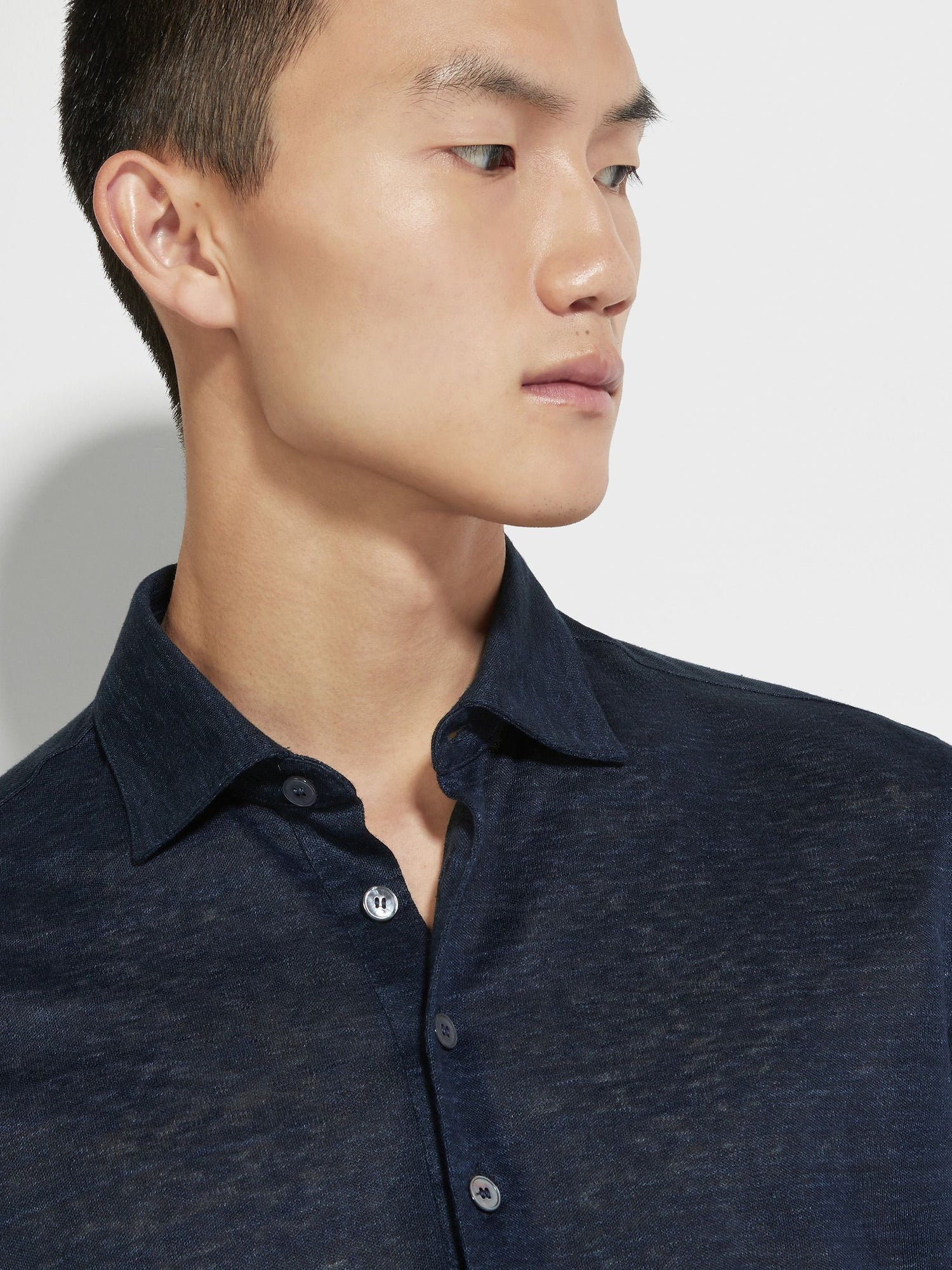 Navy Blue Linen Polo Shirt