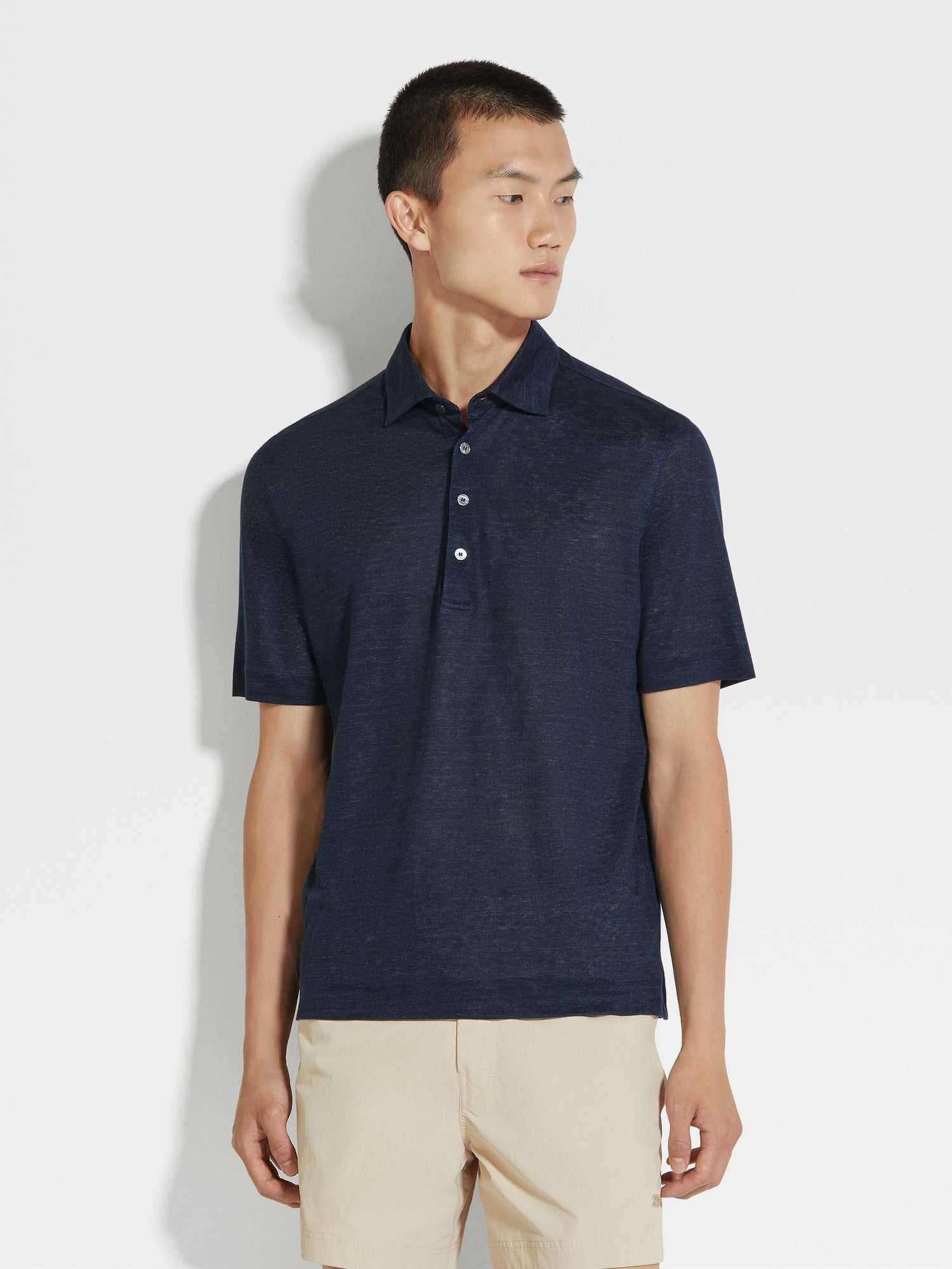 NAVY BLUE LINEN POLO SHIRT