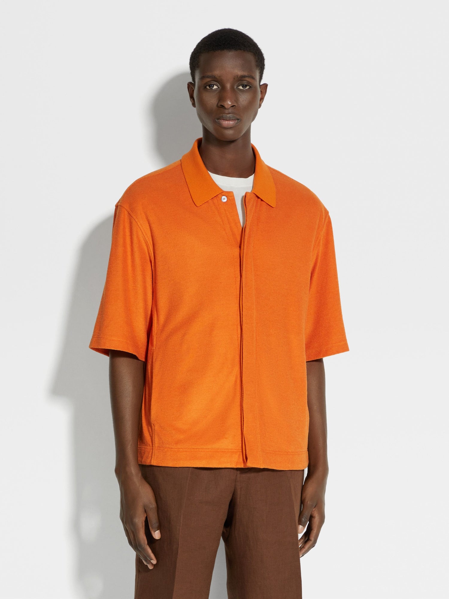 BRIGHT ORANGE COTTON AND SILK SHIRT