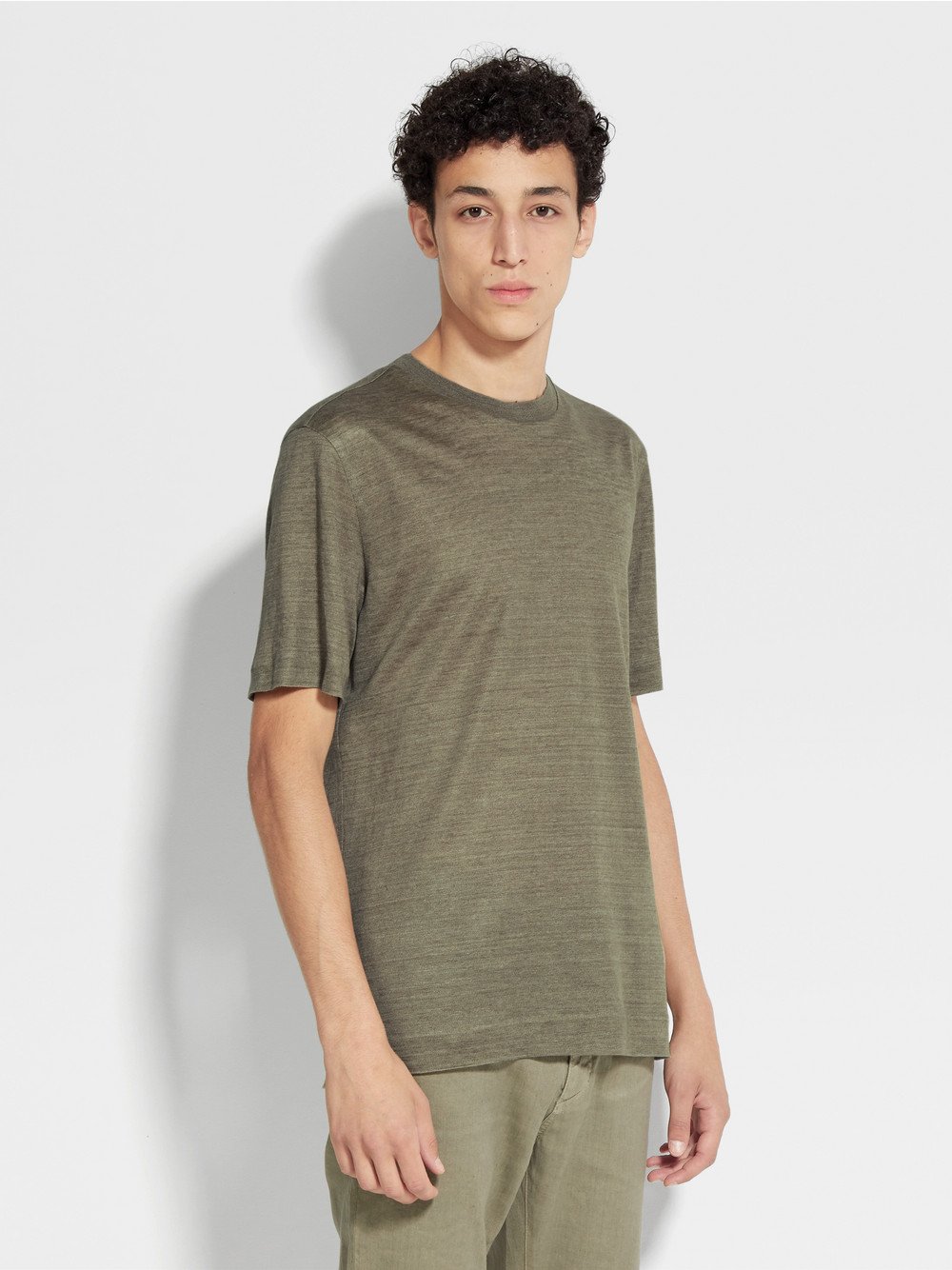 OLIVE GREEN LINEN T-SHIRT