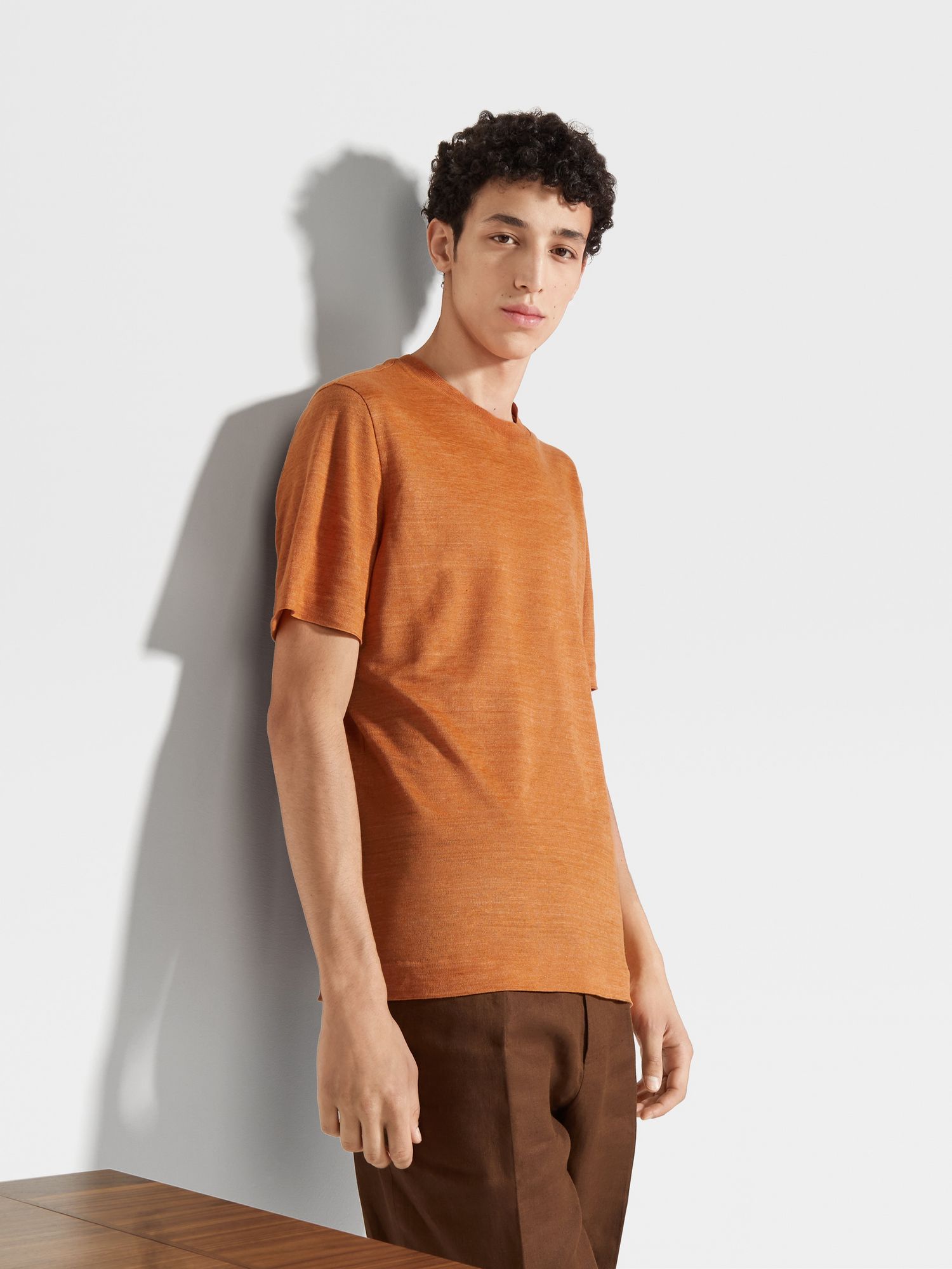 Bright Orange Linen T Shirt